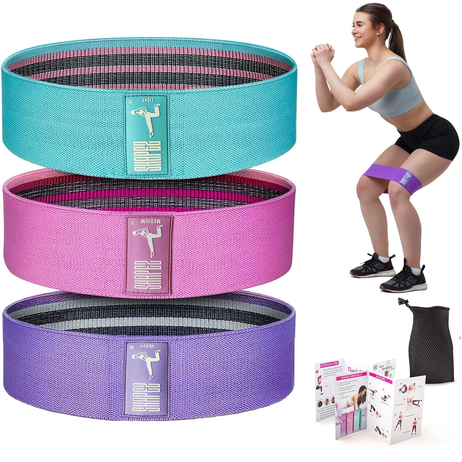 Fabric Resistance Bands, Booty Bands for Working Out for Women Men, 3 Level Stretch Exercise Bands for Legs, Butt and Hip Strength Workout Bands for Gym, Yoga, Pilates and Home Fitness