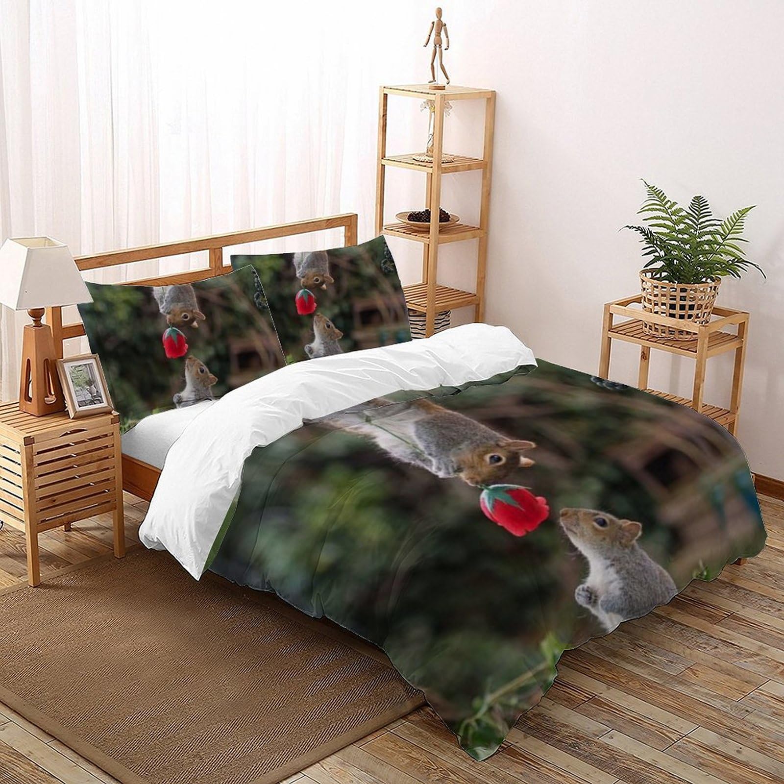 Housse de couette écureuil 220x240 cm en microfibre avec 2 taies d'oreiller pour lit King size