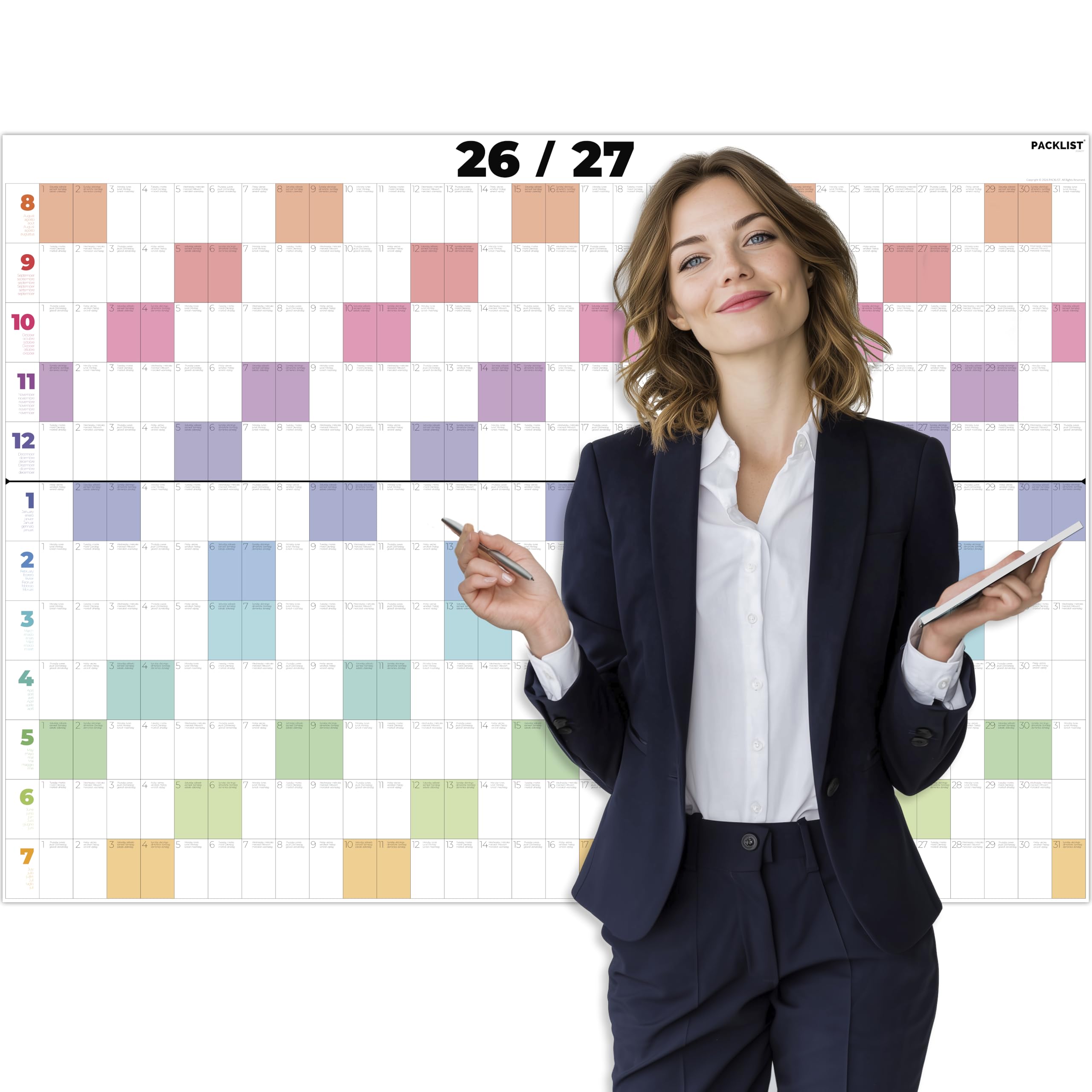 PACKLIST 2026 2027 Academic Wall Calendar XXL | DIN A1 (84.1 x 59.4 cm) | Aug 26 - Sept 27 | Family Organiser & Office Yearly Planner | Premium 160gsm Paper (Folded) — image 1