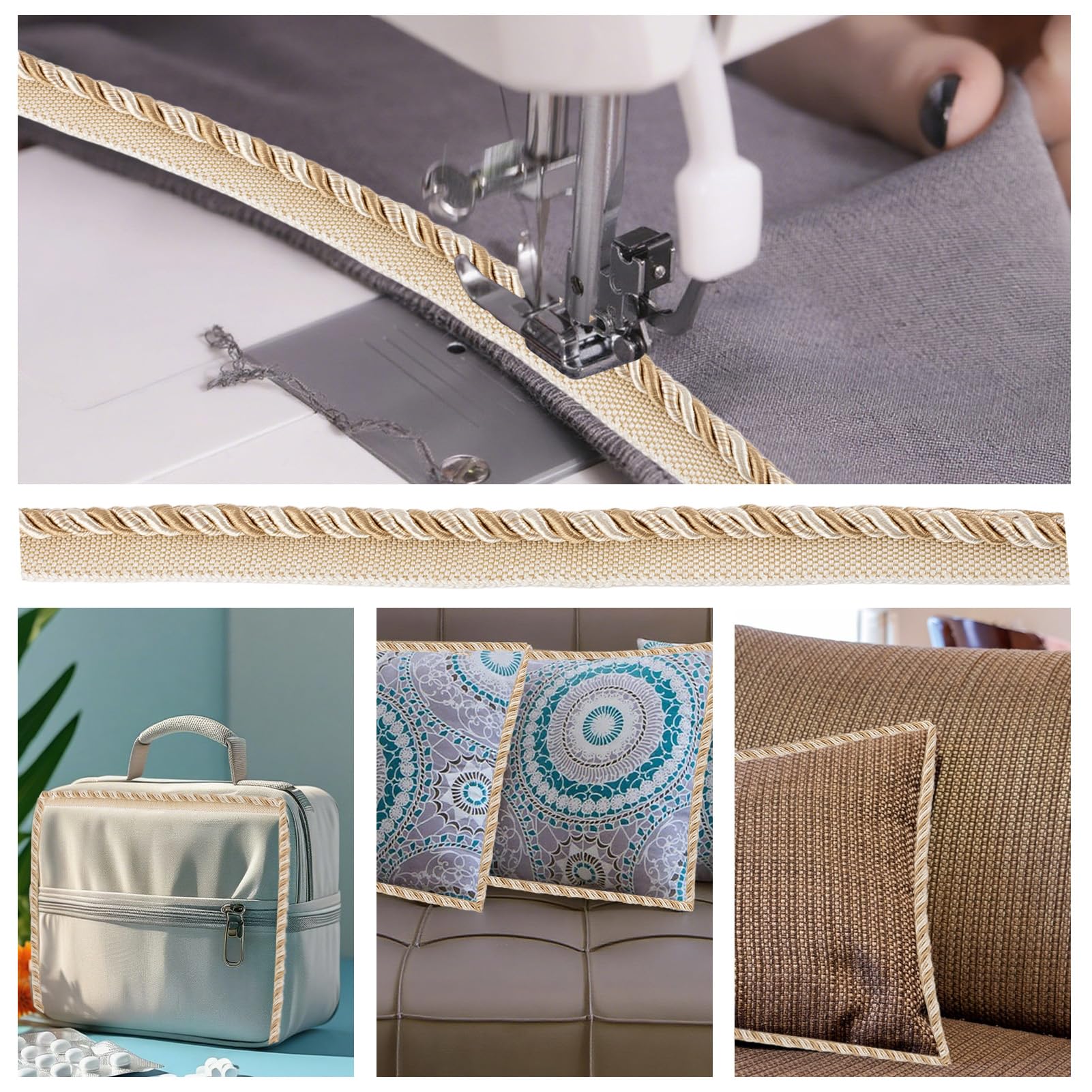 12.5 Yards Cordoncino Ritorto per Labbra, Corda Intrecciata da 0.24 Pollice per Lavori Fai da Te, Corde Intrecciate per Decorazioni Domestiche, Fermatende per Tappezzeria