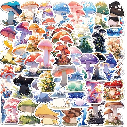 Colorful Ins Style Mushroom Stickers 50 Pack Waterproof Decals for Scrapbooking Journaling Laptop Phone Case Water Bottle Home Decor (Mushroom)