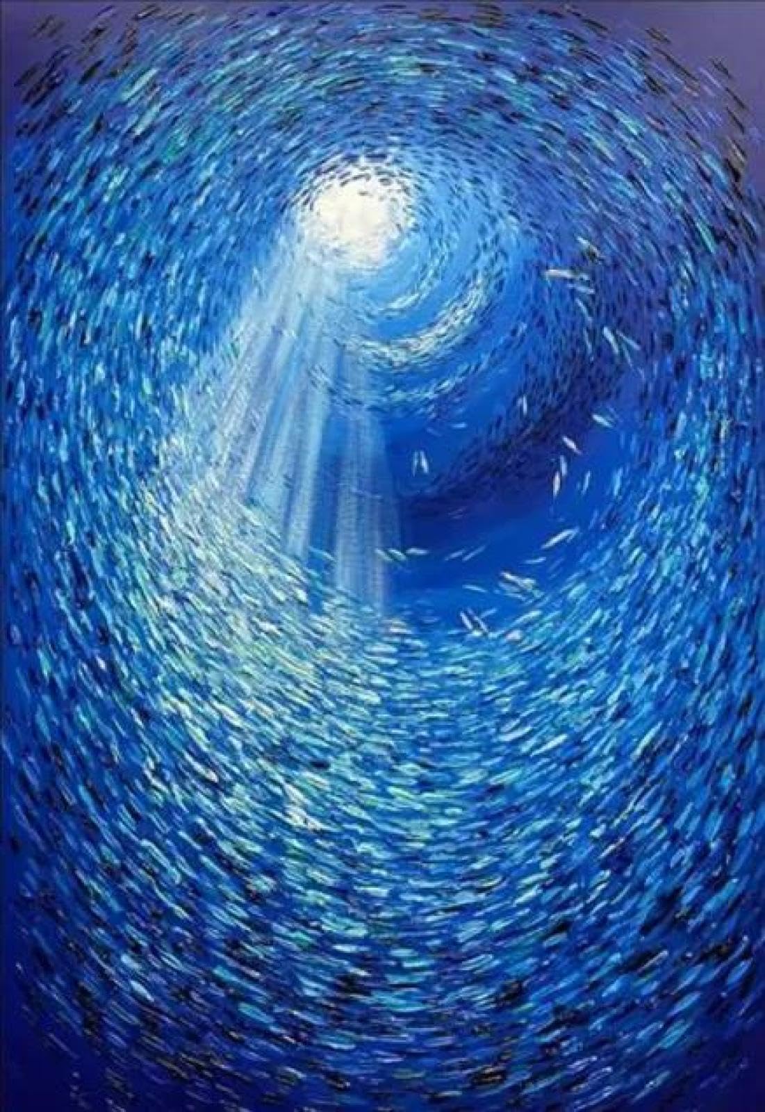Baibexing Abstract Blue School Of Fish Canvas Painting Texture Underwater World Fish School Wall Art Posters Prints Home Decor A5 30X40Cm Unframed