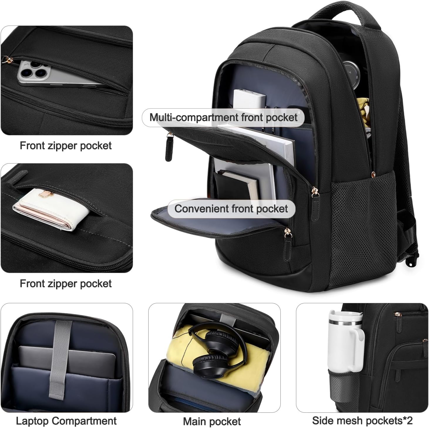 BOVIP Travel Backpack For Men Women,40L Carry On Backpack Flight Approved,TSA Personal Item Travel Bag Fits 17 Inch Laptop,Business Weekender Overnight Daypack Black