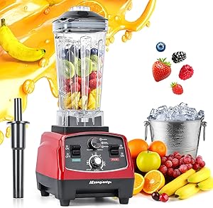 Moongiantgo Professional Blender 2200W Countertop Blender for Shakes and Smoothies 48000RPM High Speed Blender with Timer for Kitchen Ice Frozen Fruit Nut Butter Home Commercial Use (Red, 110V)