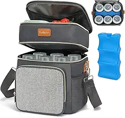 Bolsa térmica de camada dupla para leite materno com bolsa de gelo isolada para mamadeiras, armazenamento e alimentação de leite materno serve para 6 mamadeiras de até 255 g bolsa portátil à prova de