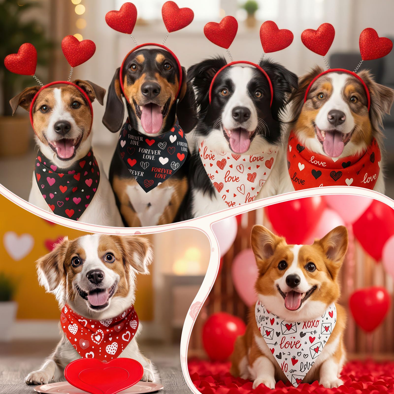 Shyyween Lot de 100 bandanas souples réglables pour la Saint-Valentin pour chiens de petite, moyenne et grande taille (65,6 x 45 x 45 cm)