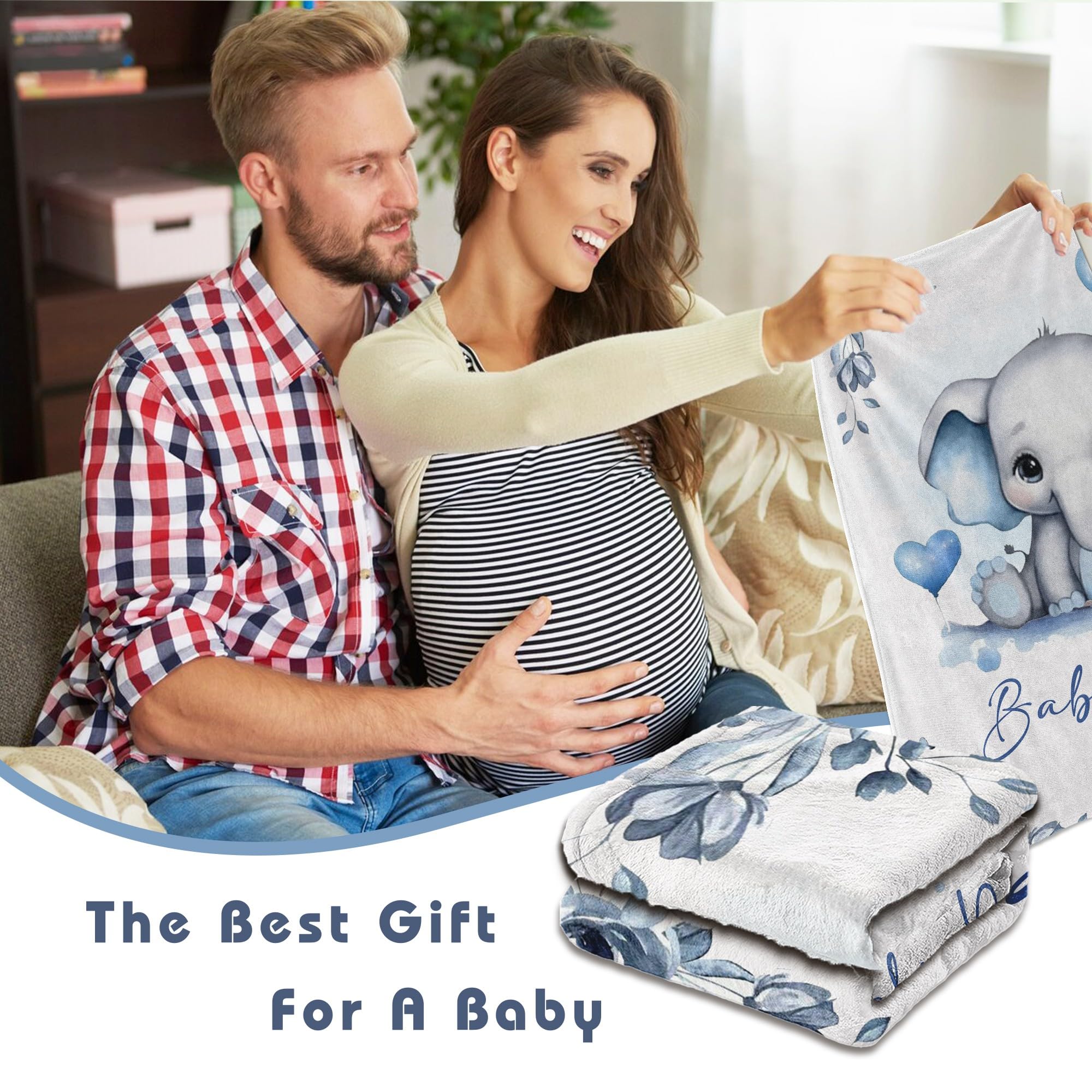 Personalized Baby Blanket With Elephant Design - Custom Name Throw, Super Soft 30x40