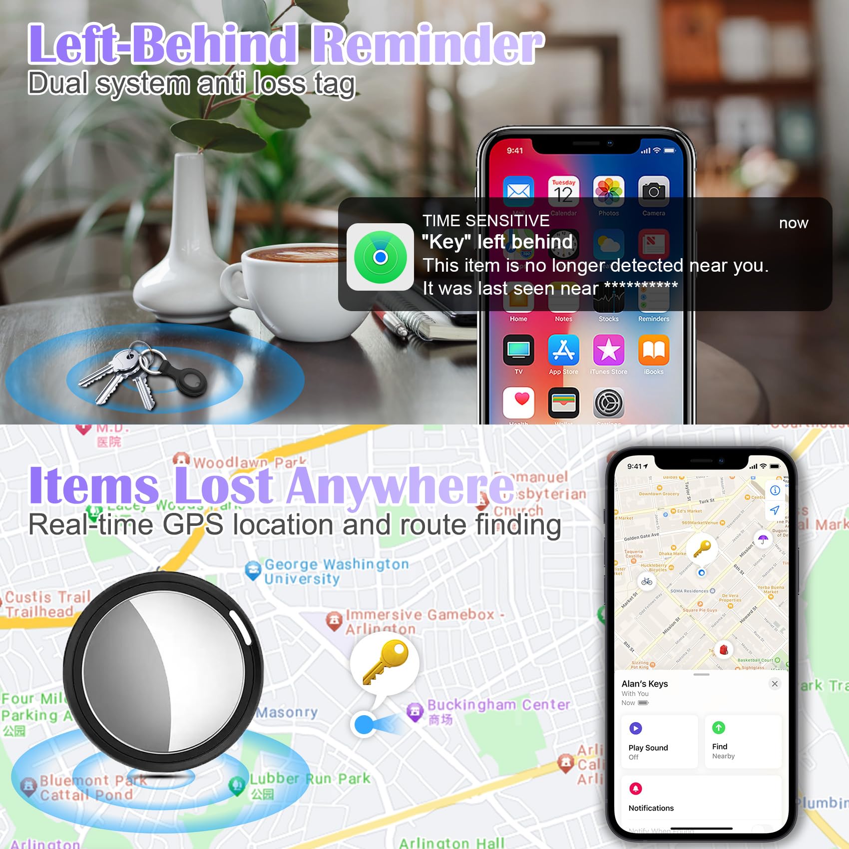 Traceur GPS Chat, Collier GPS Chat Chien sans Abonnement avec iOS/Android, Traceur GPS pour Chat Chien Positionnement Mondial, Air Tracker GPS pour Chats/Chiens/Véhicules/Bagages, Étanchéité IP67