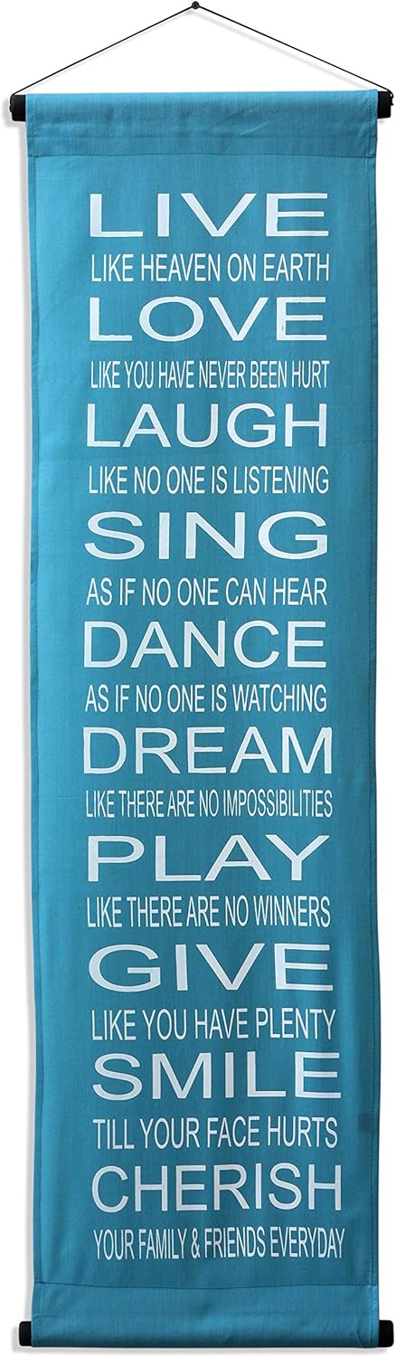 G6 Collection Inspirational Wall Decor Banner Large, Inspiring Quote Scroll, Affirmation Motivational Uplifting Message Decoration, Thought Saying Tapestry Live, Love, Laugh, Sing (Bright Blue)