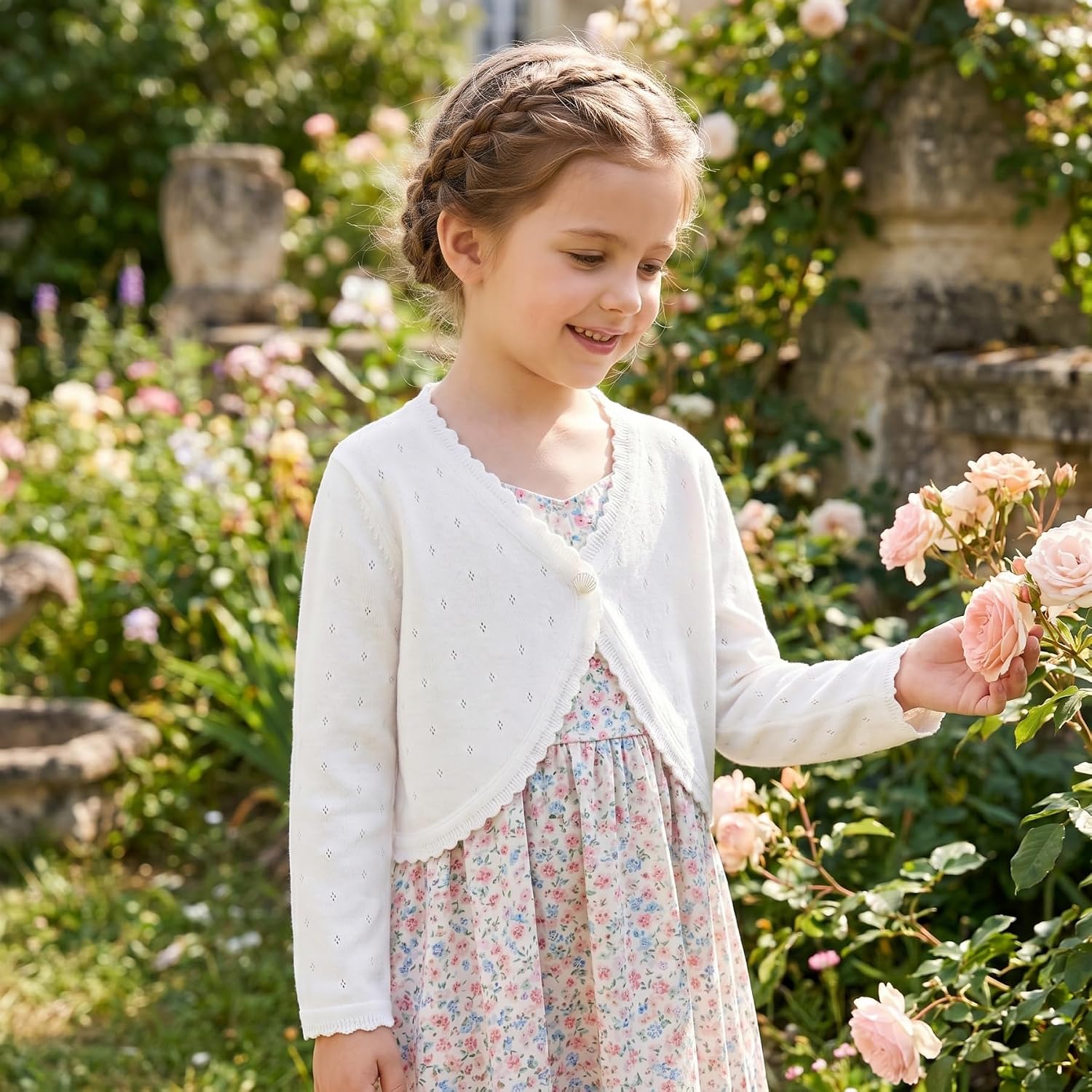 Girls Bolero Shrug Cardigan, Knit Long Sleeve V Neck Cropped Communion Sweater