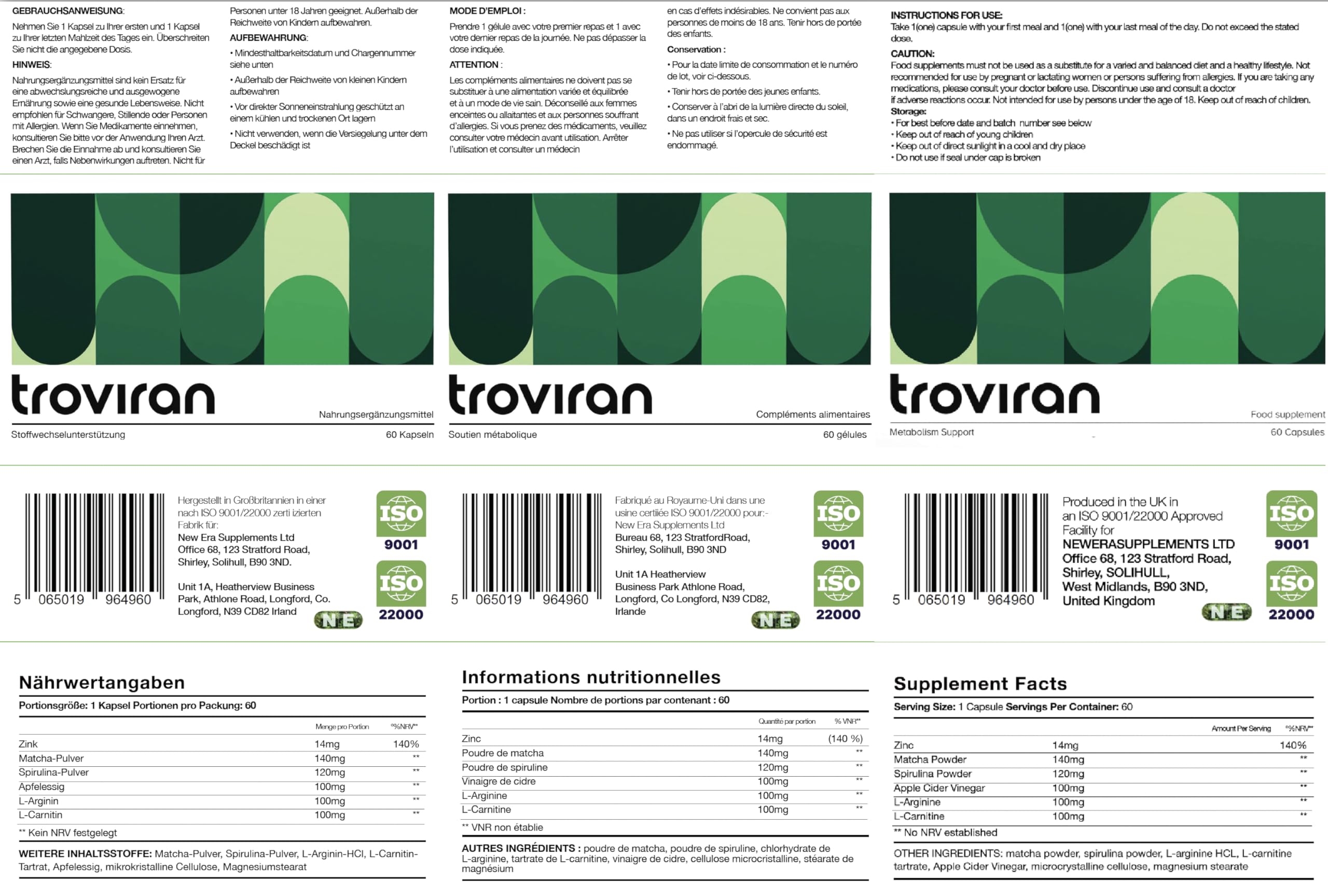 Troviran Metabolism Support Formula, 60 Kapseln, vegan und glutenfrei
