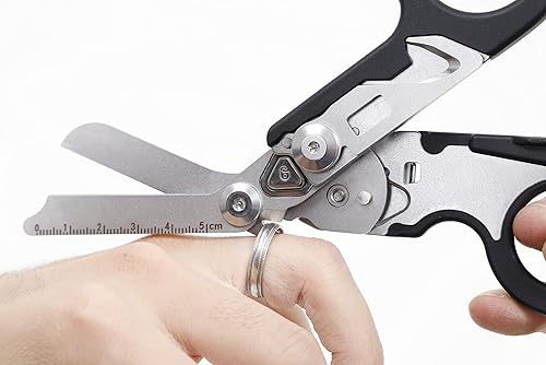 Miniatura 3 de Tijeras de trauma multiherramienta de emergencia, incluyendo tijeras de emergencia plegables, cortador de cinta, cortador de anillo, regla, llave de