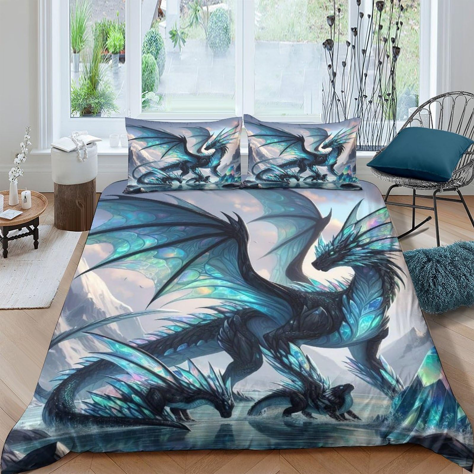 Tnfhsoft Flying Dragon-18 Flying Dragon Quilt Cover 3D Printed Cool Animals Duvet Cover Bedding Comforter Cover Set With Zipper Soft Microfiber For Kids Youth 3 Piece Set Winter Soft And Comfortable Room Decor