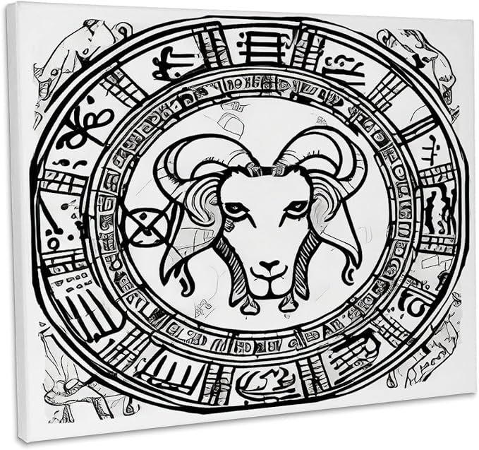 3dRose, Zodiac Constellation Aries Or Ram In Black And White As Viewed By AI, Museum Grade Canvas Wrap 10x8