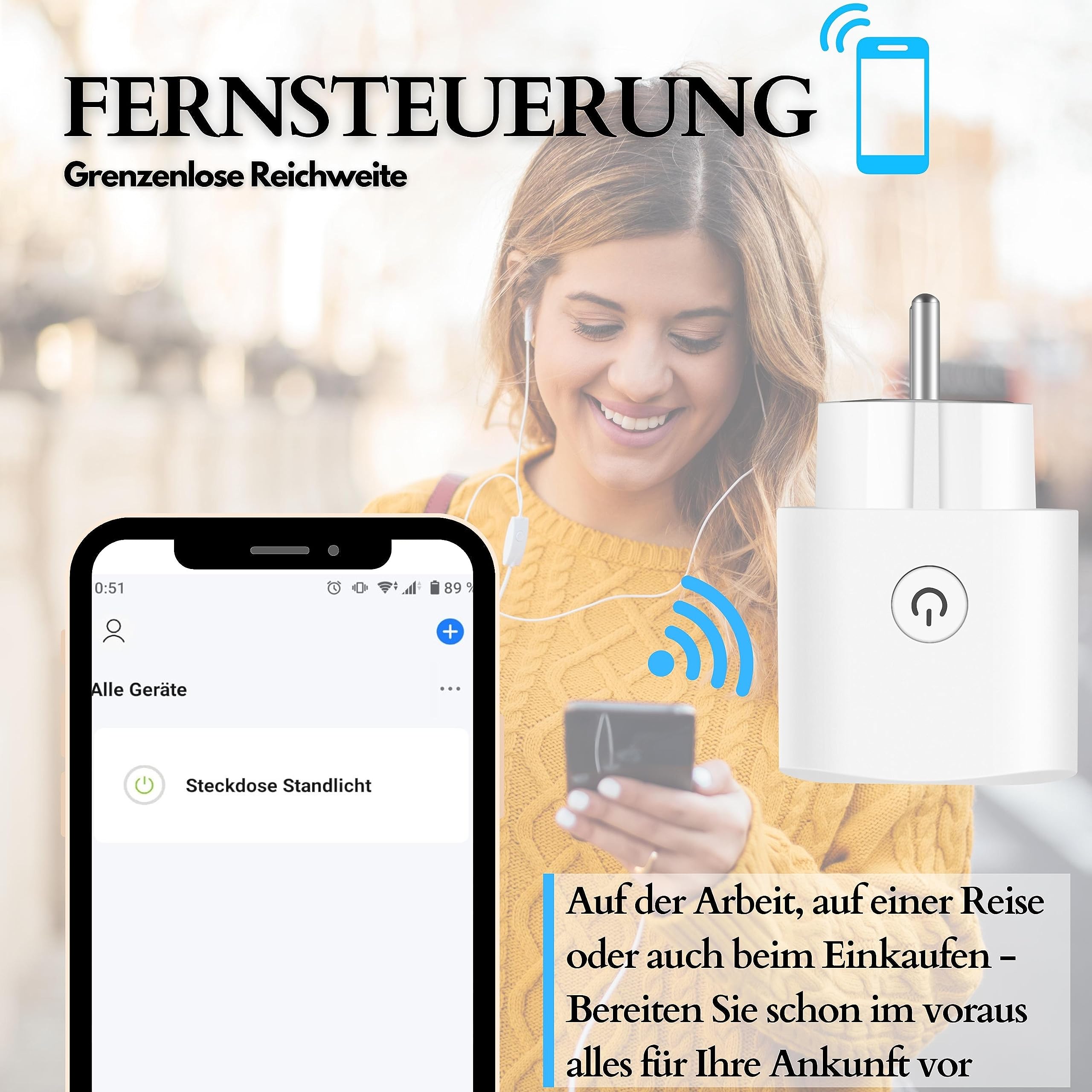 Echos Presa Smart WiFi, 4 pezzi, controllata da app, con monitor di energia, controllo vocale con Google Home e Alexa, Smart Home