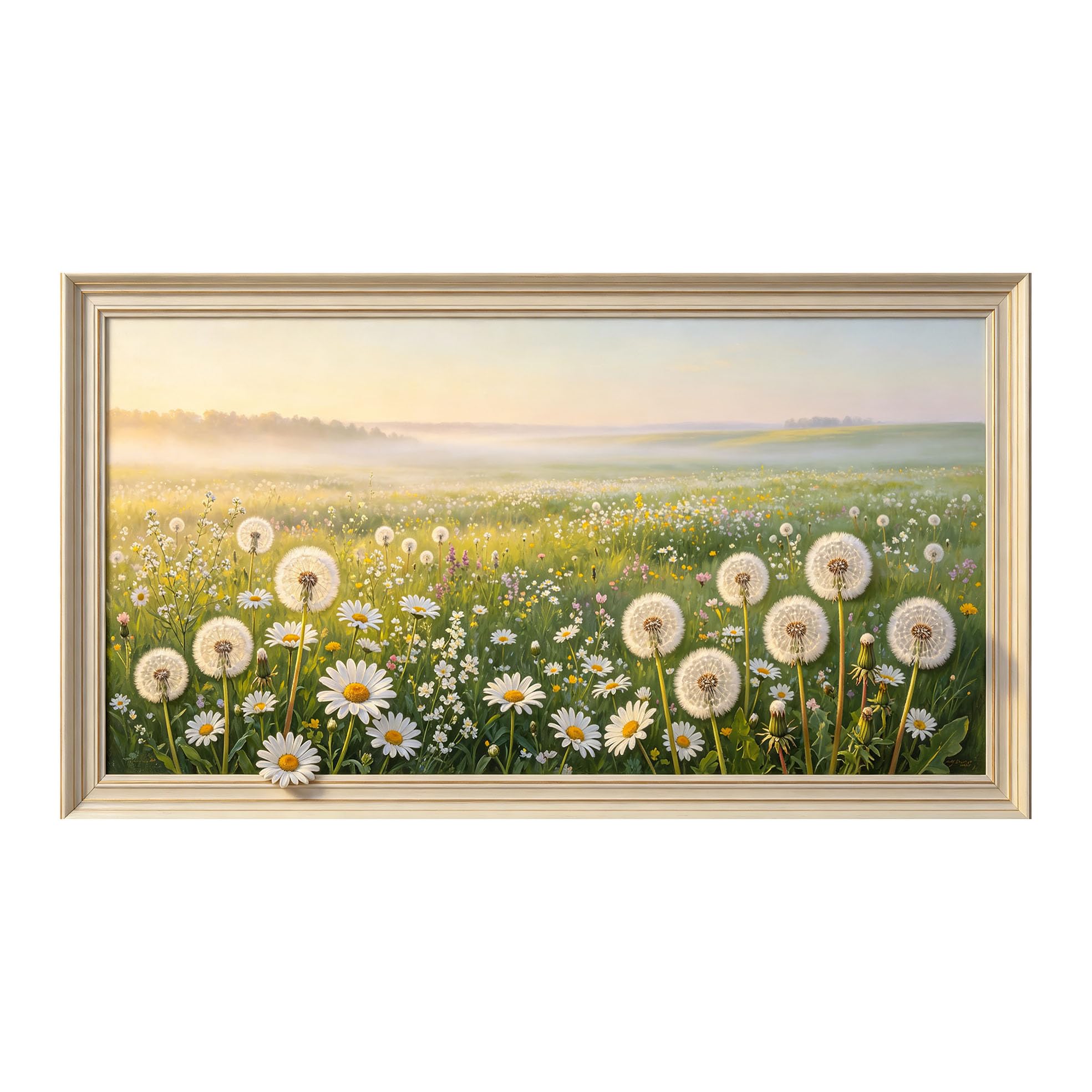 Yzpallescene 3D Framed Wall Art 50cm×100cm Dandelion Meadow Pastoral Watercolor Realistic Panoramic Large Size SelfAdhesive Removable Wall Decor Prints Artwork for Living Room Bedroom Office