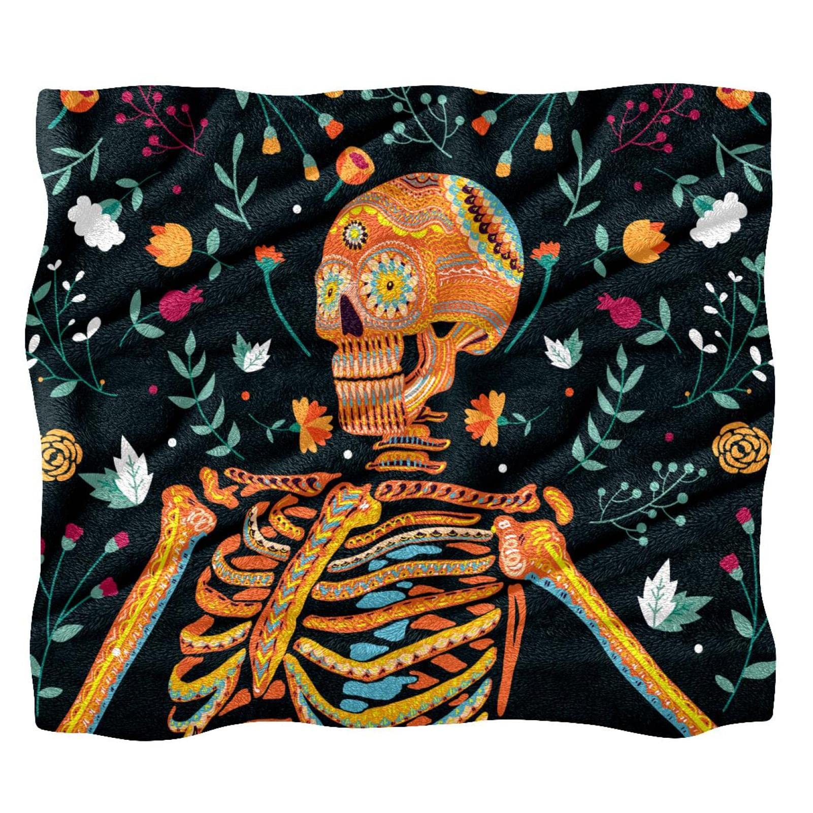 Coperta in pile per divano, divano o letto, accogliente e morbida coperta Day of the Dead Design