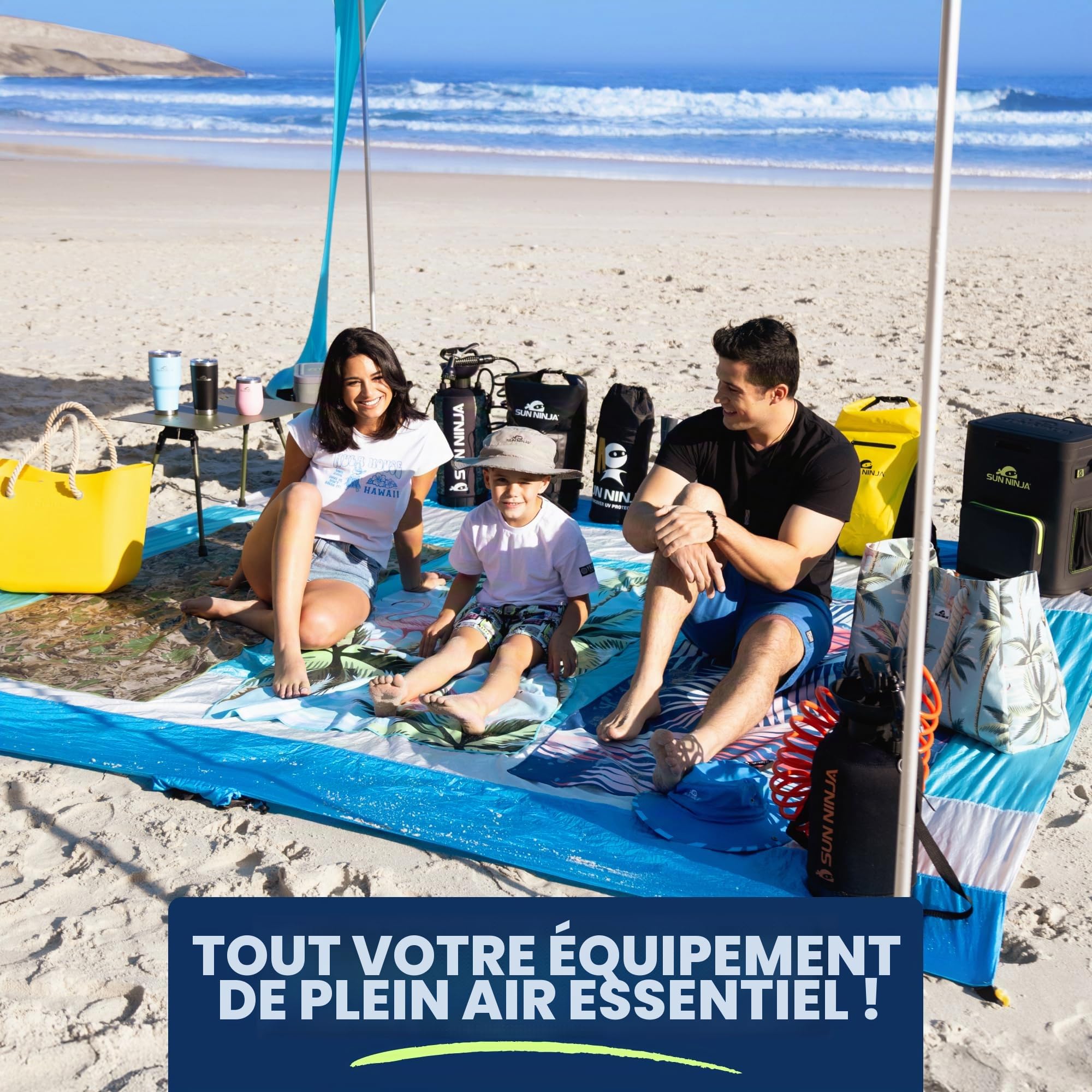 SUN NINJA Tente Pop Up de Plage - Tente de Plage Anti UV pour Bebe - Protection du Soleil pour Bébé Enfant Adulte - Plage Camping Pêche ou Randonnée - 215 x 230 cm - Marine