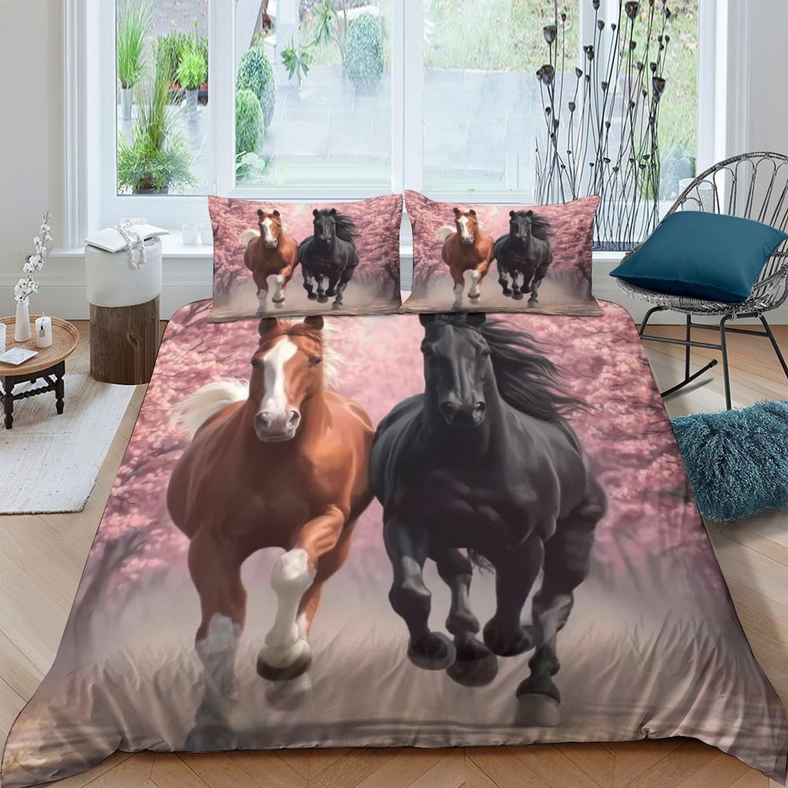 Ctjqhvkz Style-2 3D Printed Running Horses Fitted Sheet Microfiber Soft Durable Wild Nature Bed Cover For Bedroom Dorm Mattress Protection Decor Single（135X200cm）