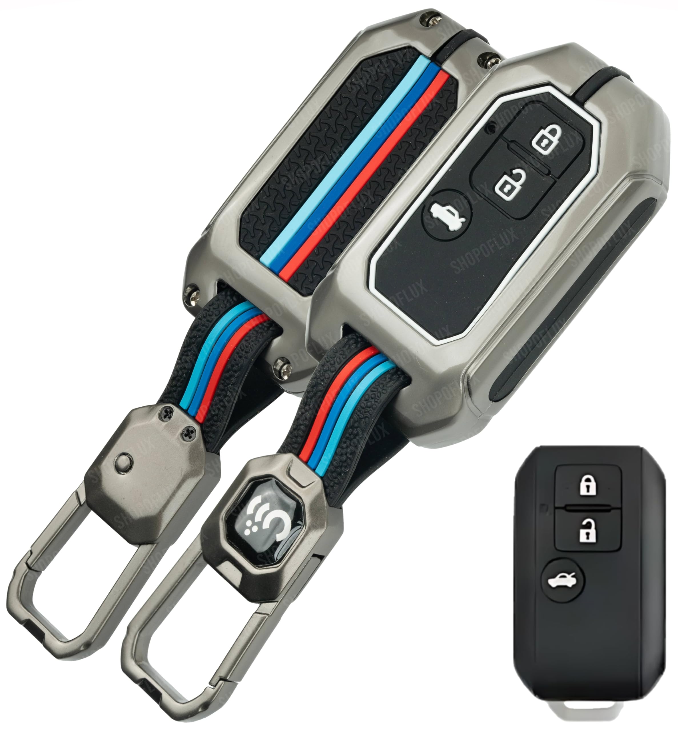 SHOPOFLUX Metal Key Cover Compatible with Suzuki Dzire | Ertiga 3 Button Smart Key (Black) (Pack 1)-image-13