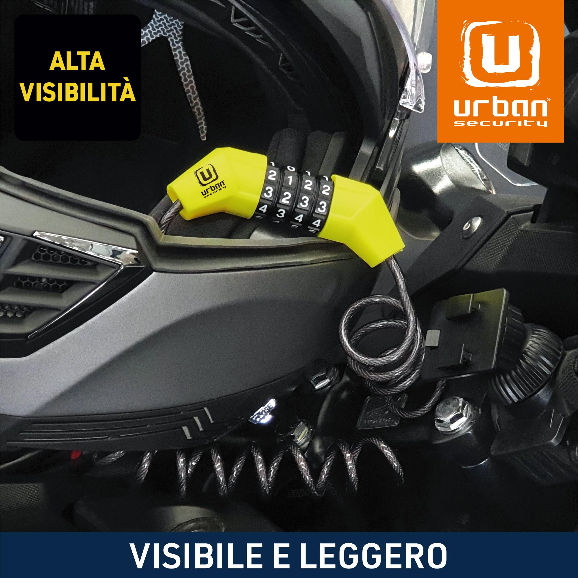 URBAN UR446 Antifurto Casco Moto Lucchetto con Codice Cavo Blocco Bicicletta Caschi Catena Bici Acciaio Rullo Cavetto Combinazione Codice Ø4, 150cm Leggero Mini Monopattino Lucchetti Tsa Bagaglio