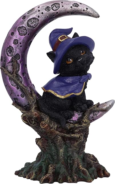 Nemesis Now Grimalkin Witches Familiar Black Cat and Crescent Moon Figurine, 18.5cm U5436T1