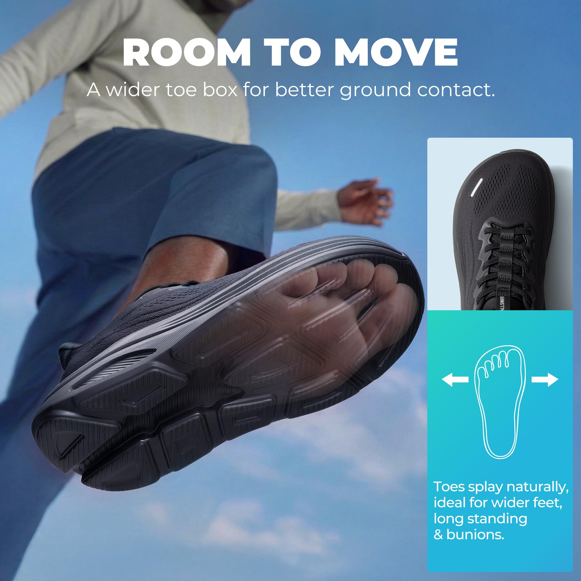 ALLSWIFIT Men's Slip On Wide Toe Box Walking Shoes Hands-Free Barefoot Cushion Running Tennis Arch Support Gym Workout Athletic Fashion Sneakers StediCloud — view 7