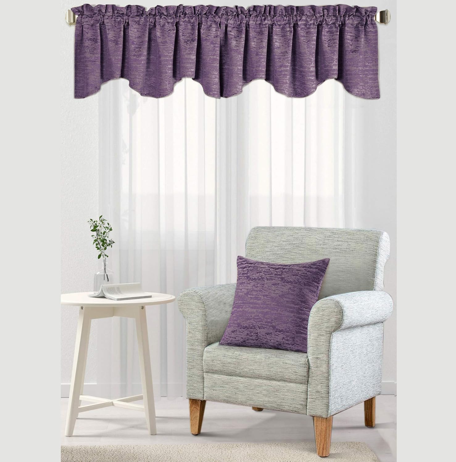 Home Soft Things Benin Jacquard Pillow Shell and Valance Set,Scalloped Thermal Insulated Window Curtain Valance Drapes for Bedroom Living Room Decor with Rod Pocket, Honey Gold, 20" x 20" / 56" x 19"