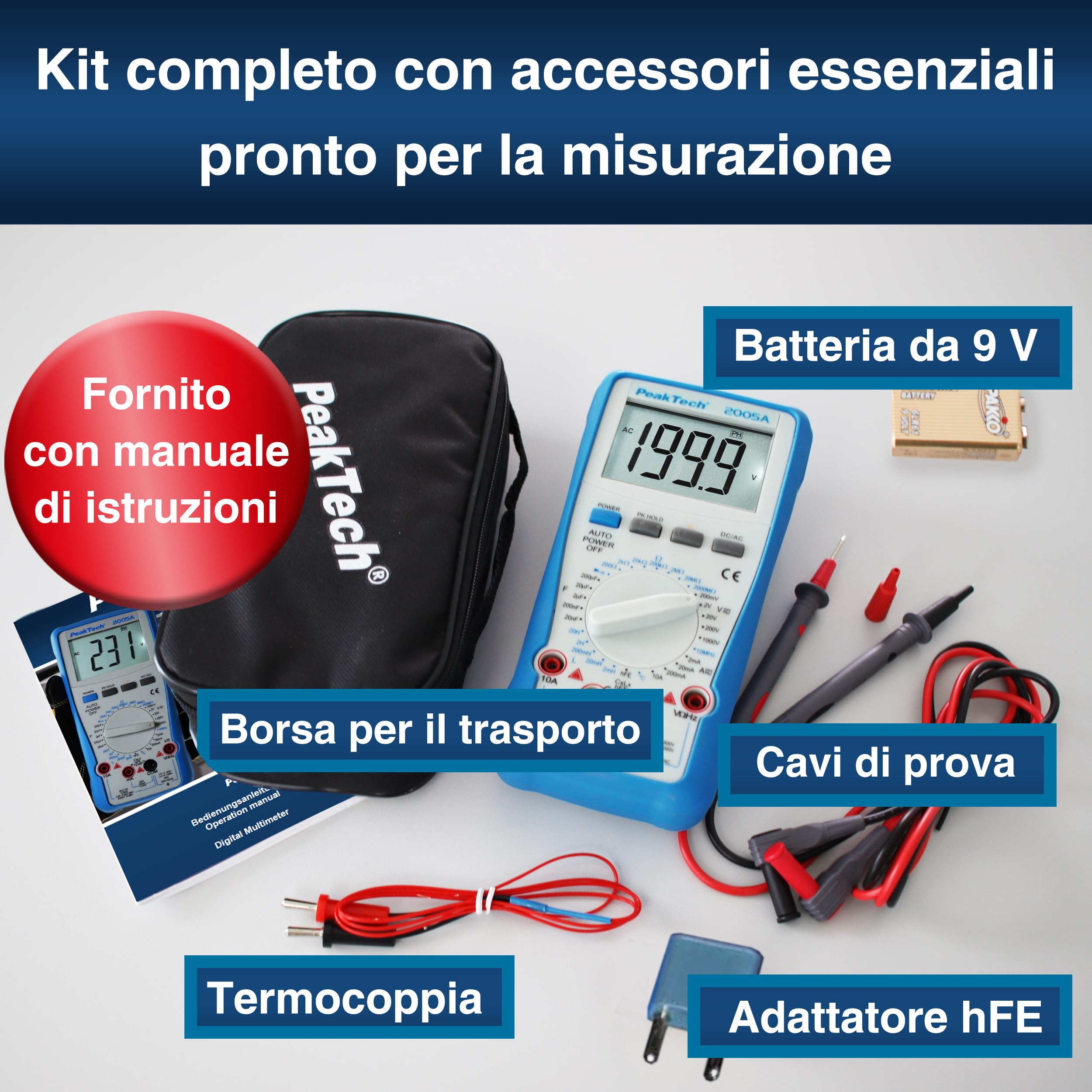 Multimetro digitale "PeakTech® P 2005 A" ~ 2.000 conteggi ~ 1000V