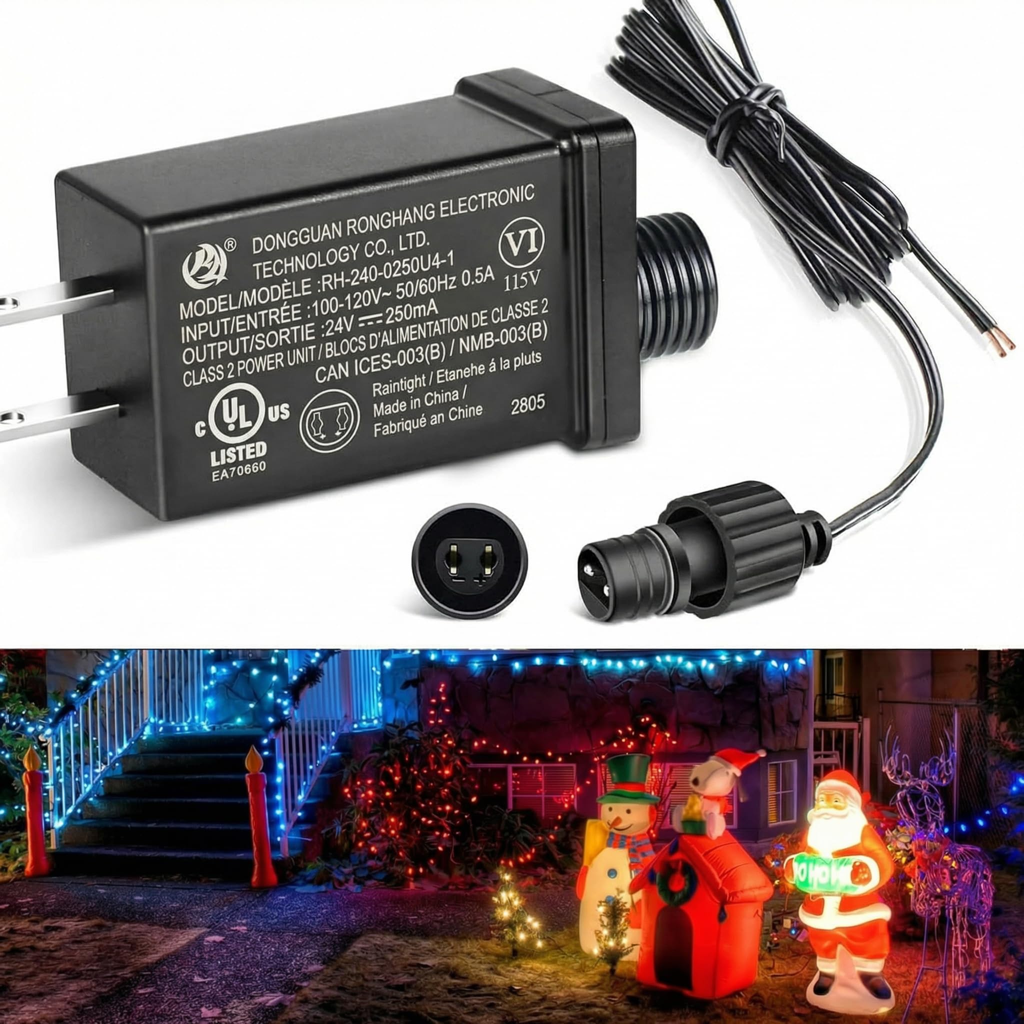 2Pack 24V 6W Class 2 Power Supply, AC to DC Low Voltage Transformer, IP44 Waterproof LED Strips Light Adapter Driver, for Halloween, Christmas, ETL Listed
