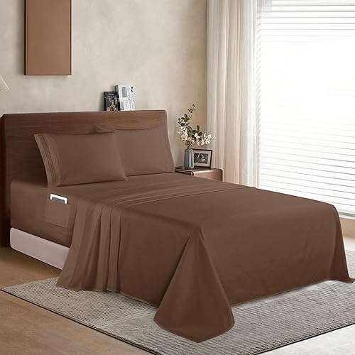 Vista 17 de Elegance Linen® - Juego de sábanas de 4 piezas, resistente a las arrugas, 1500 hilos, ultrasuaves, esquinas tipo bolsillos profundos de hasta 16