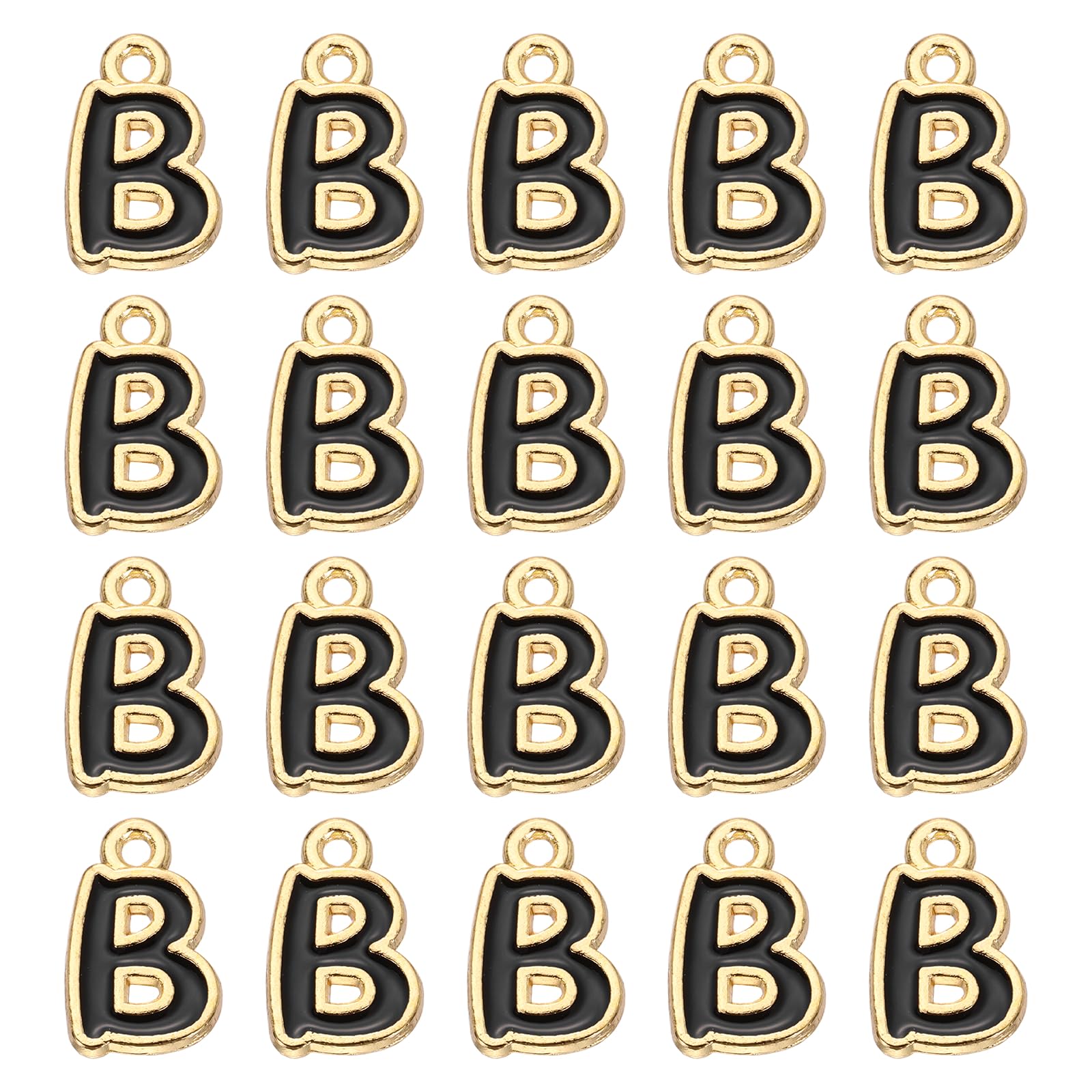 sourcing map 20 Pcs Letter Pendants, Alloy Letter B Initial Alphabet Charm with Jump Ring DIY Bracelet Necklace Pendants for Jewelry Making DIY Crafts, Gold & Black
