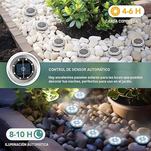 Miniatura 3 de SOLPEX Mini luces solares de tierra, paquete de 10 luces solares para exteriores, impermeables, luces de camino alimentadas por energía solar, luz