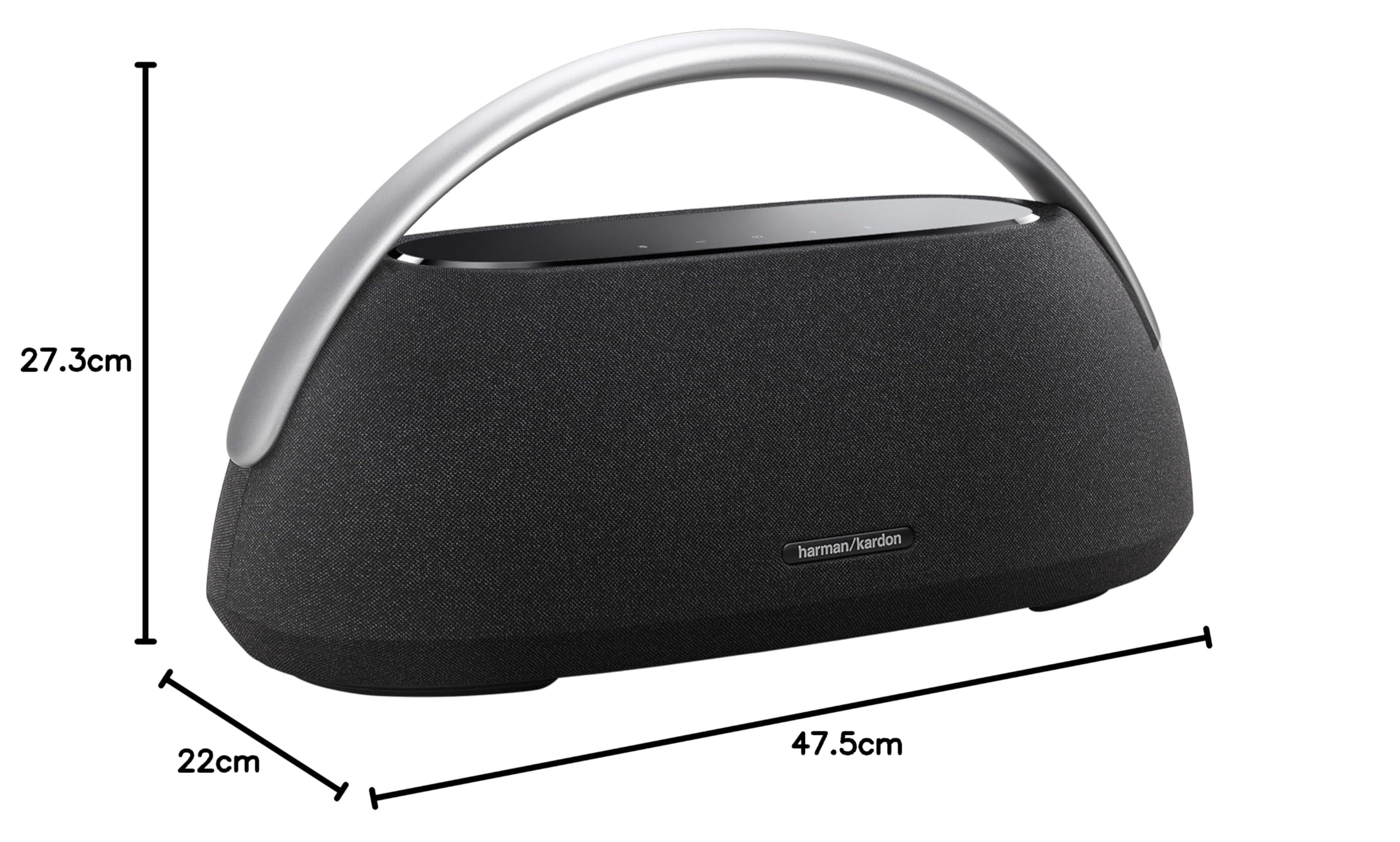 Harman Kardon Go + Play 3, Altoparlante Bluetooth Wireless Portatile, con Suono Stereo, Design Elegante, Doppio Microfono Integrato, Porta di Ricarica USB, Autonomia fino a 8 ore, Nero