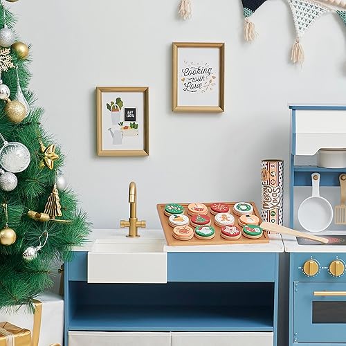 Miniatura 6 de Teamson Kids Juego de comida de madera para cortar galletas navideñas con galletas, decoraciones y bandeja de galletas, para 3 años en adelante,