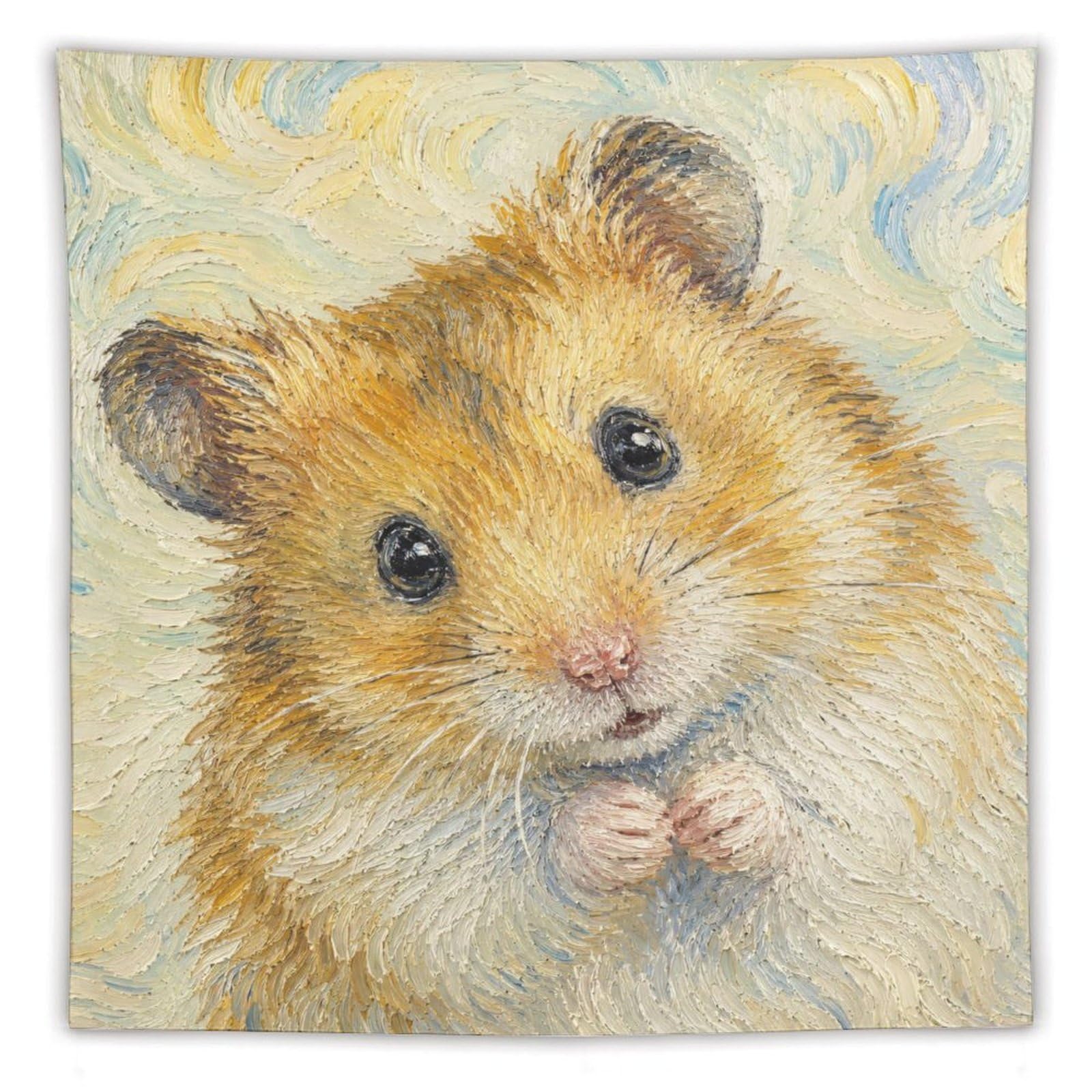 W7C8U2X3 Cute Hamster Portrait Wall Tapestry, Realistic Illustration Style