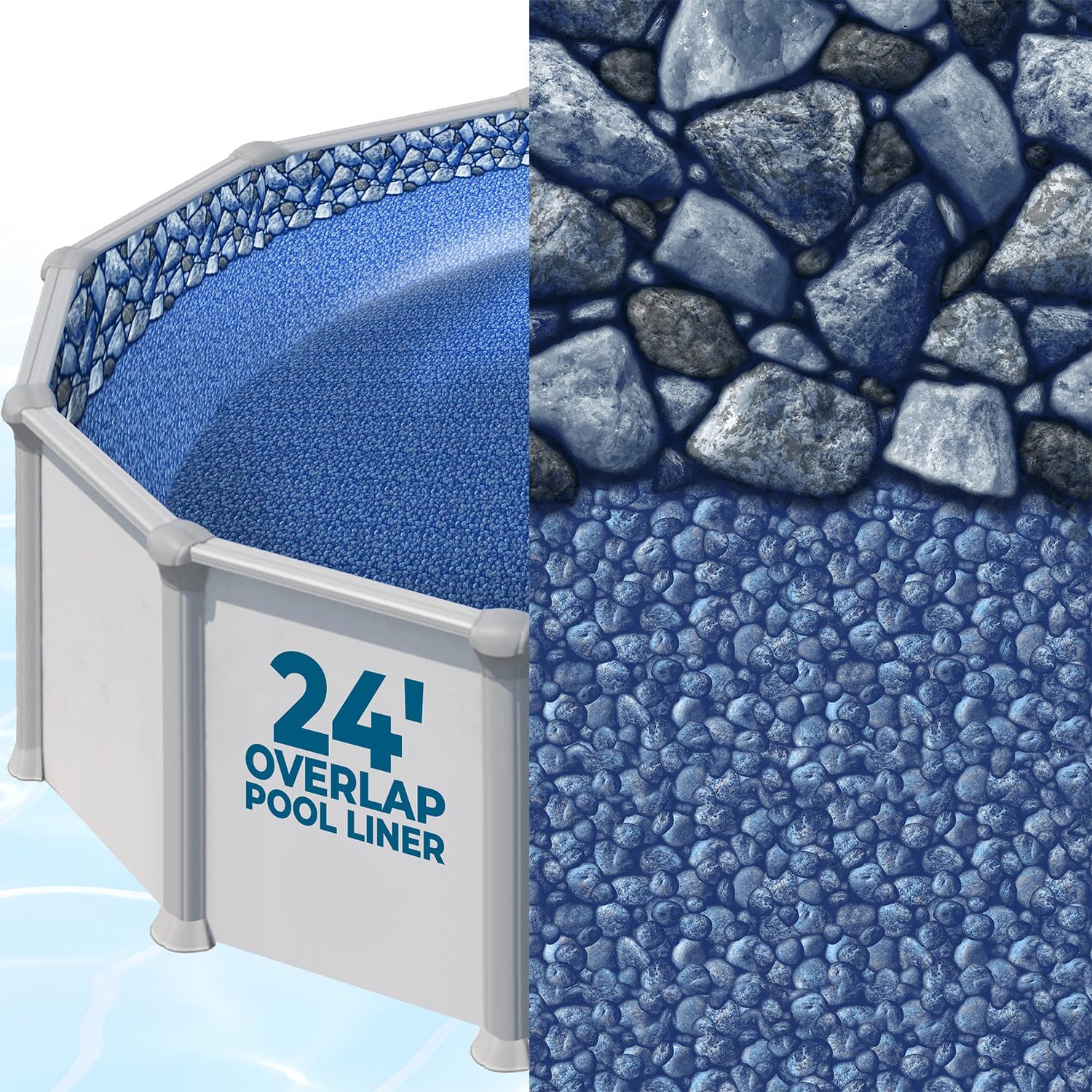 24 Foot Round Pool Liner for 48 and 52 Inch Above Ground Swimming Pools - Overlap Pool Liner, Standard Gauge, Durable Vinyl, for Steel Sided Above Ground Pools, Boulder Beach