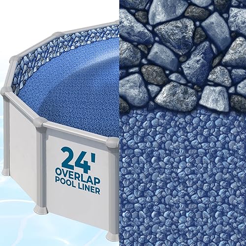 24 Foot Round Pool Liner for 48 and 52 Inch Above Ground Swimming Pools - Overlap Pool Liner, Standard Gauge, Durable Vinyl, for Steel Sided Above Ground Pools, Boulder Beach