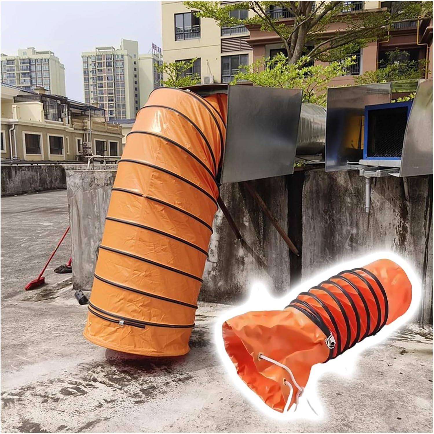 20 24 26 10 8 12 14 16 6 Inch Flexible Pvc Ventilation Duct Hose for Utility Blower/Exhaust Fan, Portable Expandable Temporary Air Duct for Construction Sites Warehouses(L 16FT,Dia 20cm/8in)
