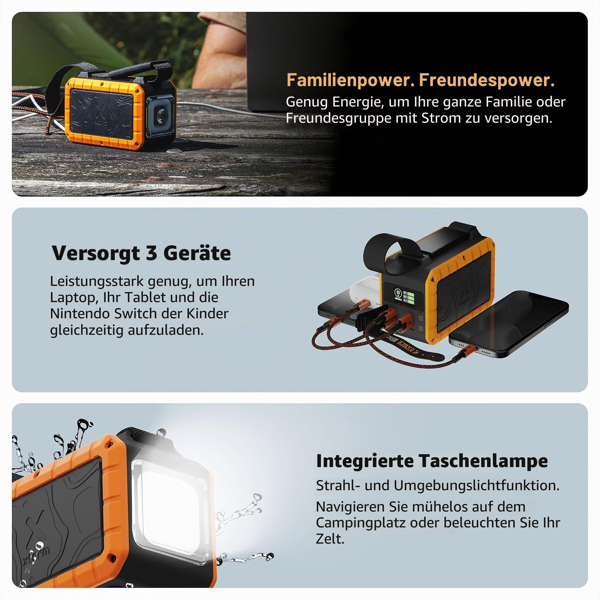 Xtorm 100W Rugged Flashlight Powerbank 40.000 - Torch Black, Orange Neu