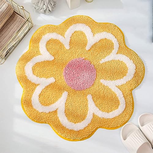 Miniatura 10 de Alfombra de baño en forma de flor, antideslizante, bonita, suave, fibra superfina, lavable a máquina, absorbente de agua, tapetes de baño para