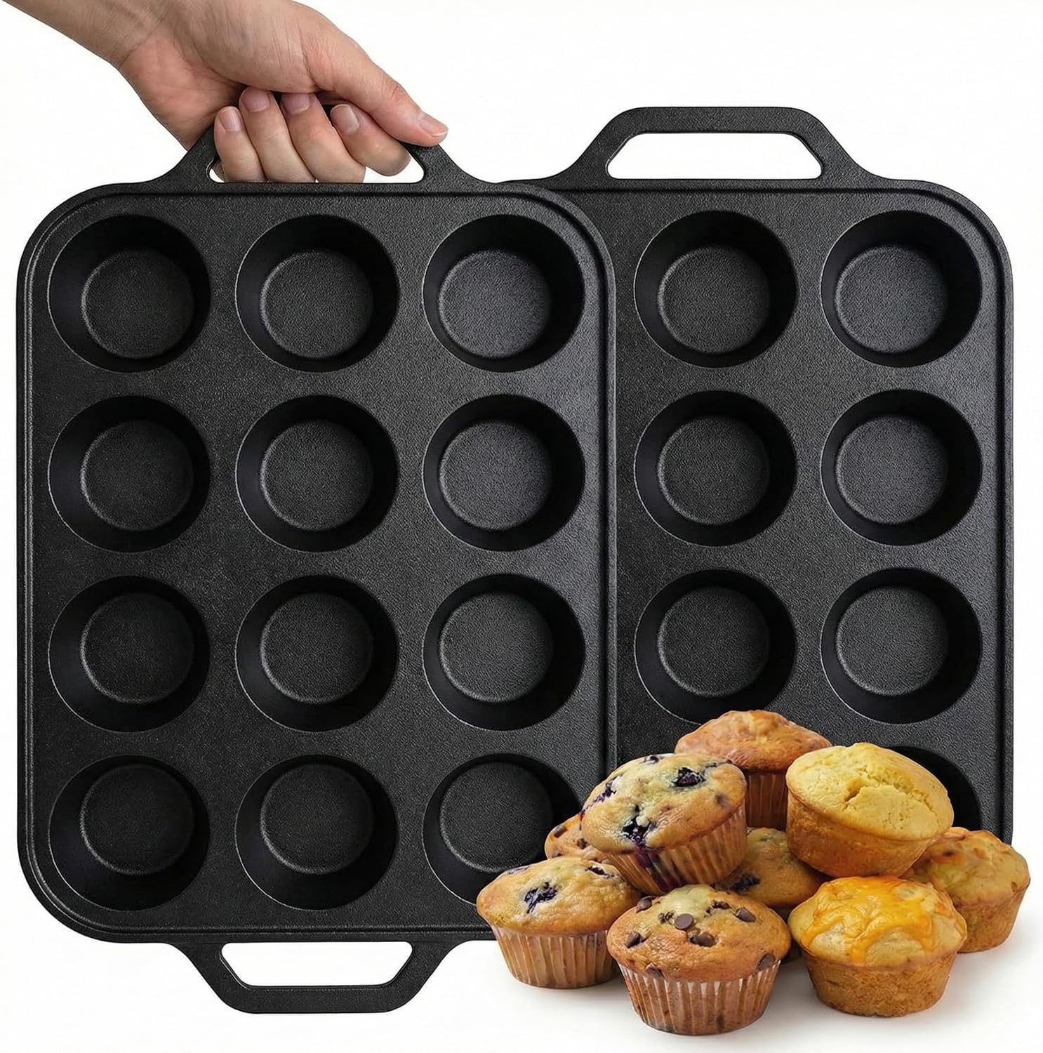 2pack Cast Iron Muffin Pans for Baking 12 Cup Regular Size Cupcake Pan with Handle Pre-Seasoned Muffin Pans Molds - Image 7