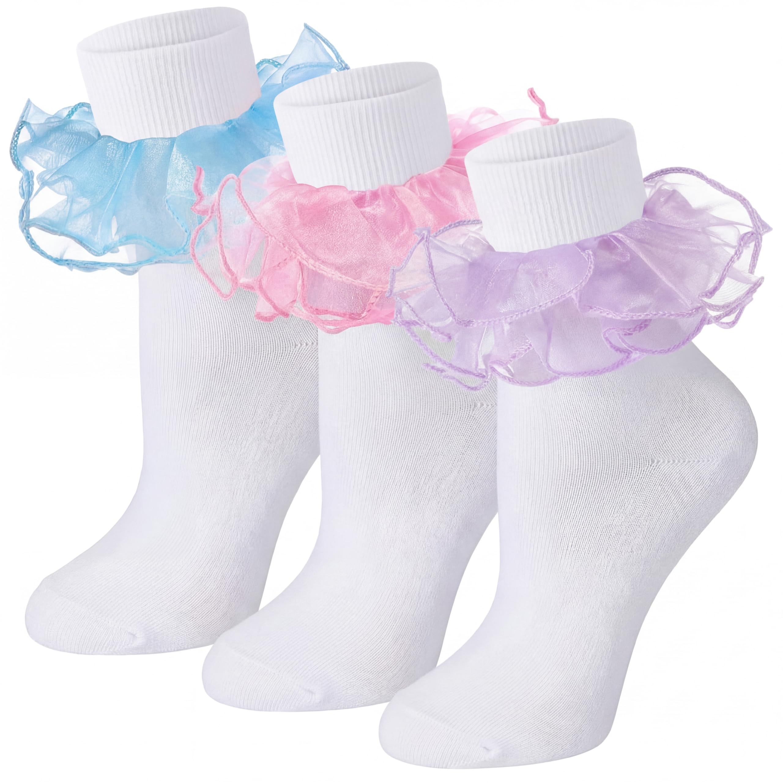Geyoga 3 Pair Women Big Ruffle Calf Socks