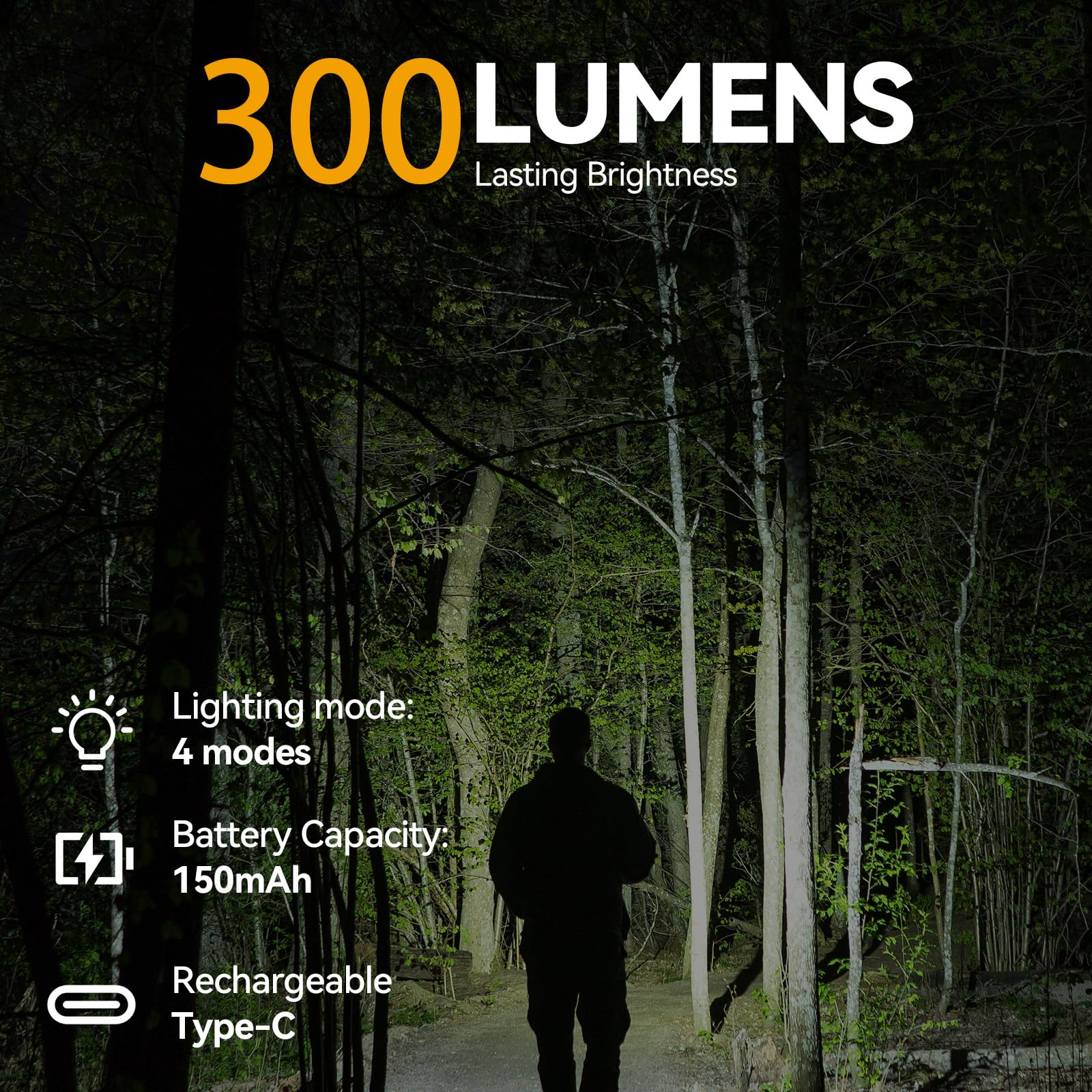 Retractable Keychain Condenser Flashlight 300 Lumens Rechargeable 4 Working modes with Key Ring and Quick Assembly Ring 30 Inch Dyneema Cord for Work Light,Fishing, Camping, Hiking,Emergency (Black)