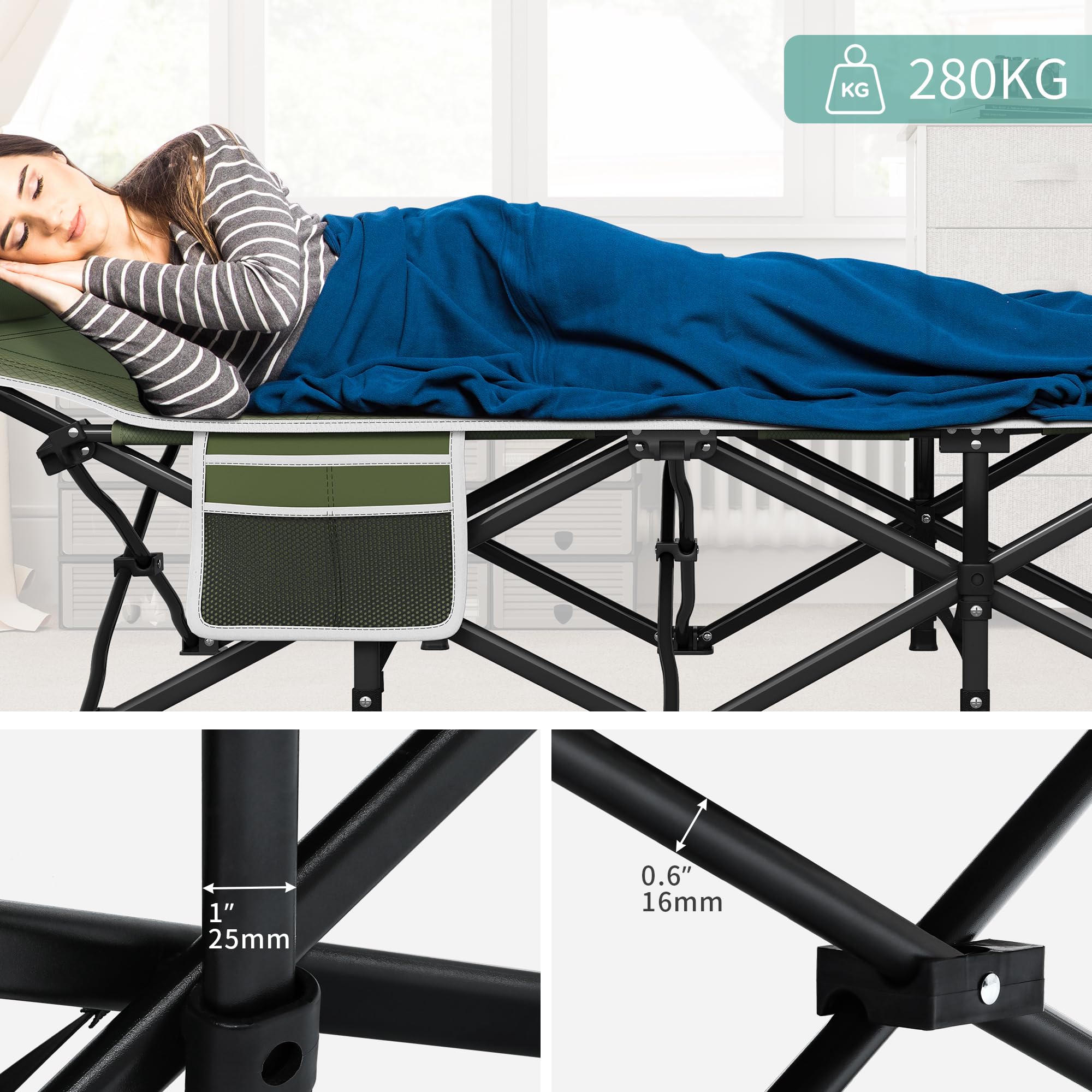 YITAHOME Feldbett Klappbar für Erwachsene, Campingbett 260 kg Traglast, mit Tragetasche, Grün