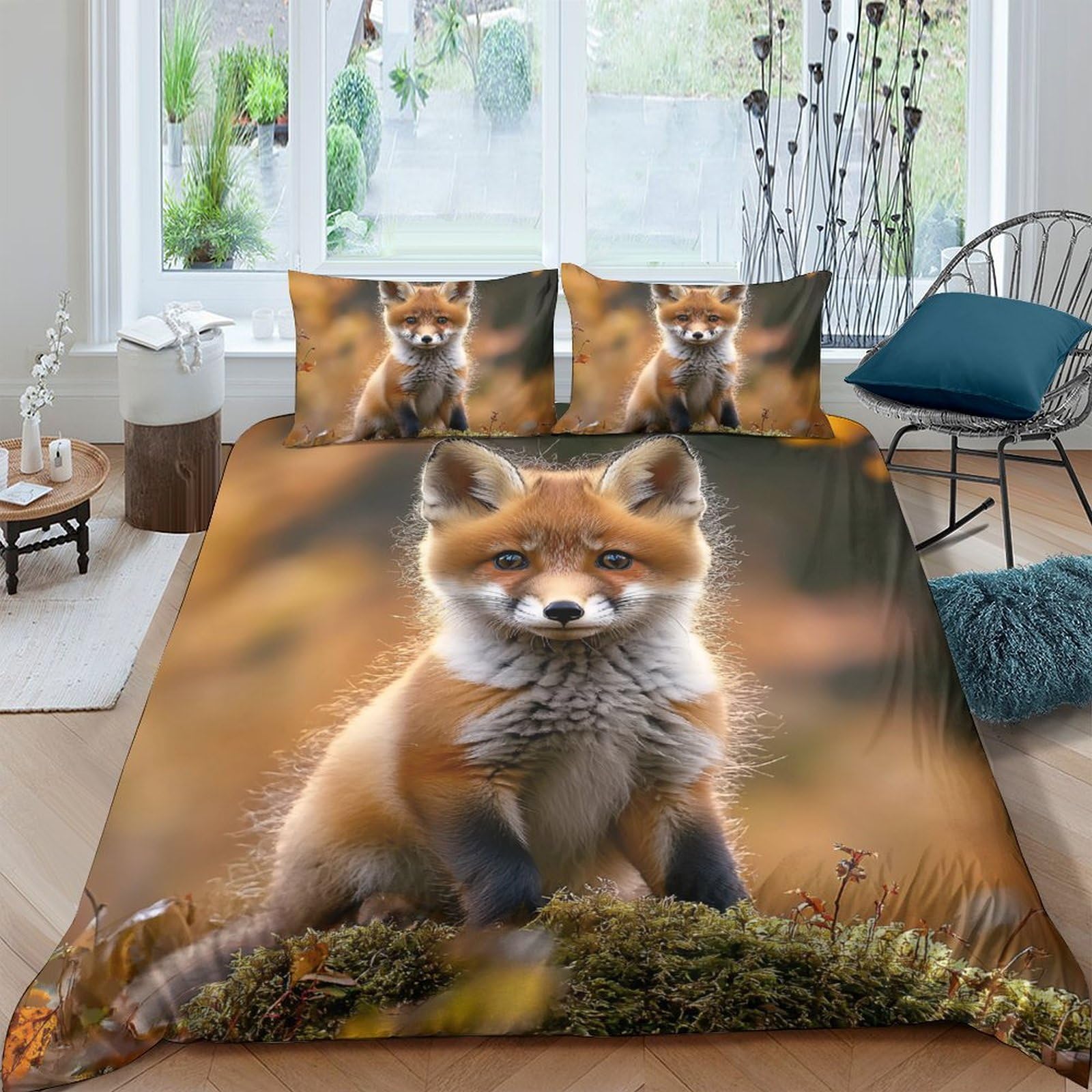 Ctjqhvkz Style-8 3D Printed Fox Forest Fitted Sheet Microfiber Soft Anti-Slip Autumn Woodland Mattress Cover For Bedroom Dorm Easy Care Single（135X200cm）