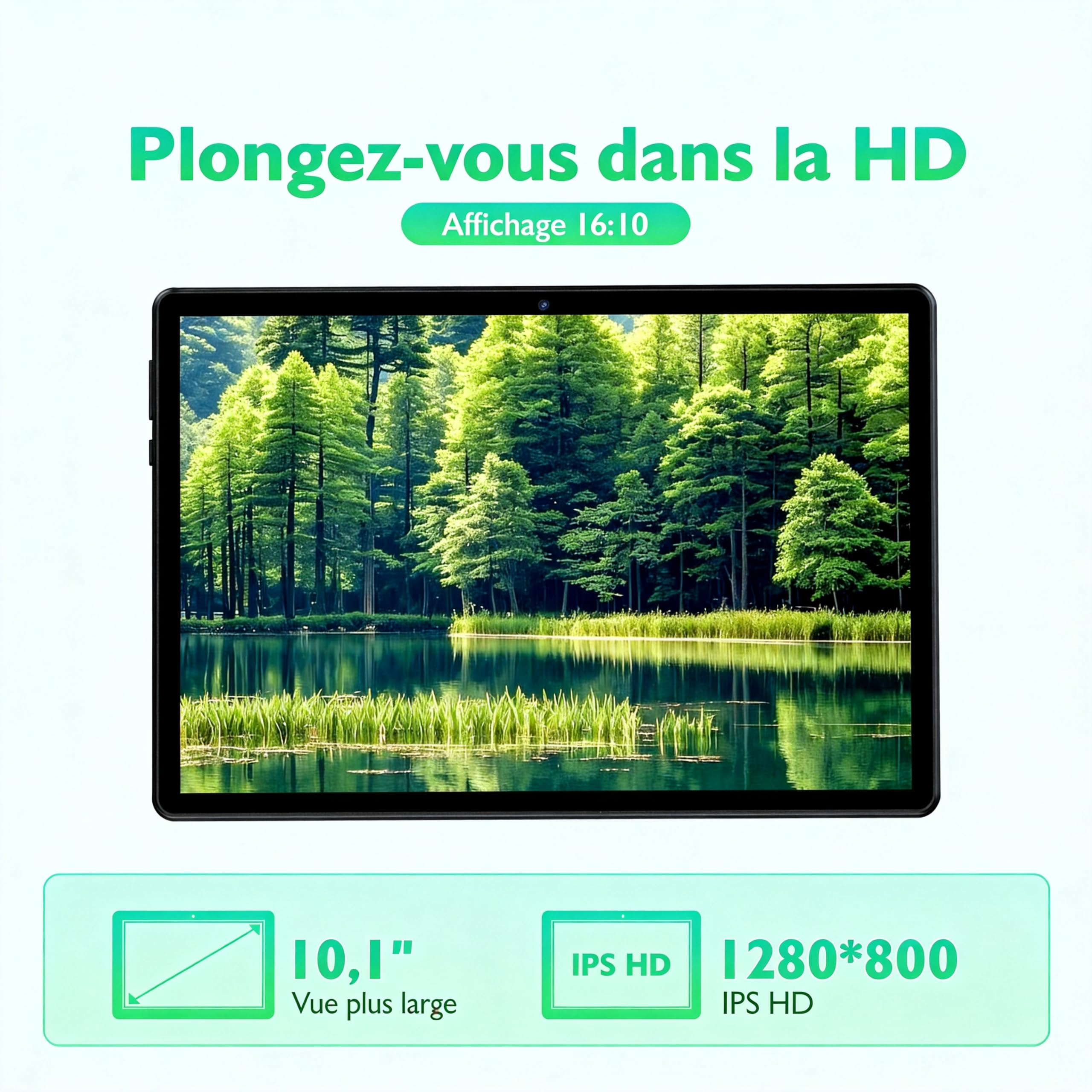 Tablette 10 pouces, Tablette Android 15, 18 Go de RAM + 128 Go ROM + 1 To TF Extensible, Octa-Core T30, écran IPS 1280 × 800, 6000 mAh, Caméra Double 5MP + 8MP, Widevine L1, WiFi 6, Face ID, BT 5.0