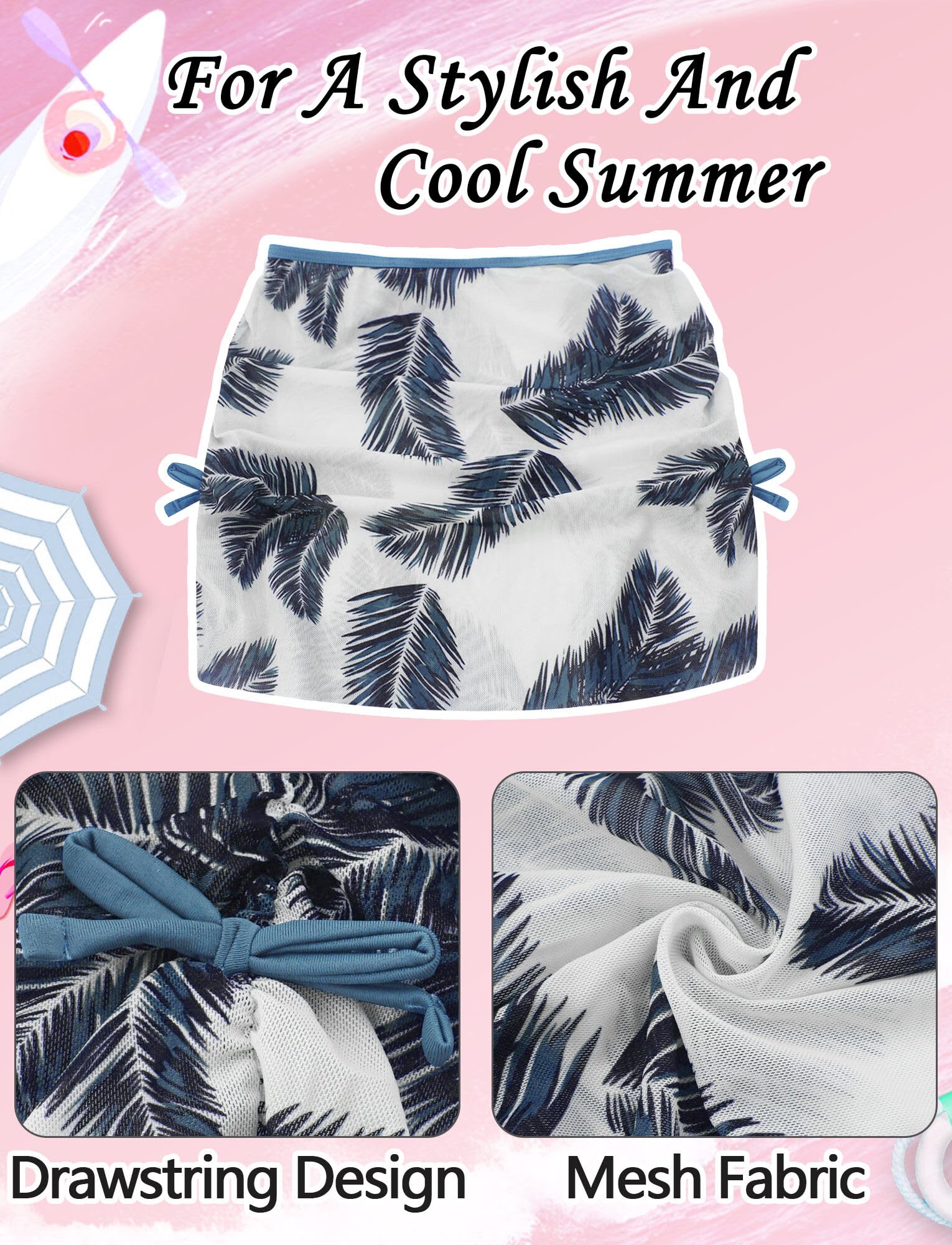 FEOYA Bikini de 3 piezas para niñas traje de baño con estampado de flores u hojas falda verano playa traje de baño protector solar traje de baño elástico secado rápido ropa de playa 140 150 160 170