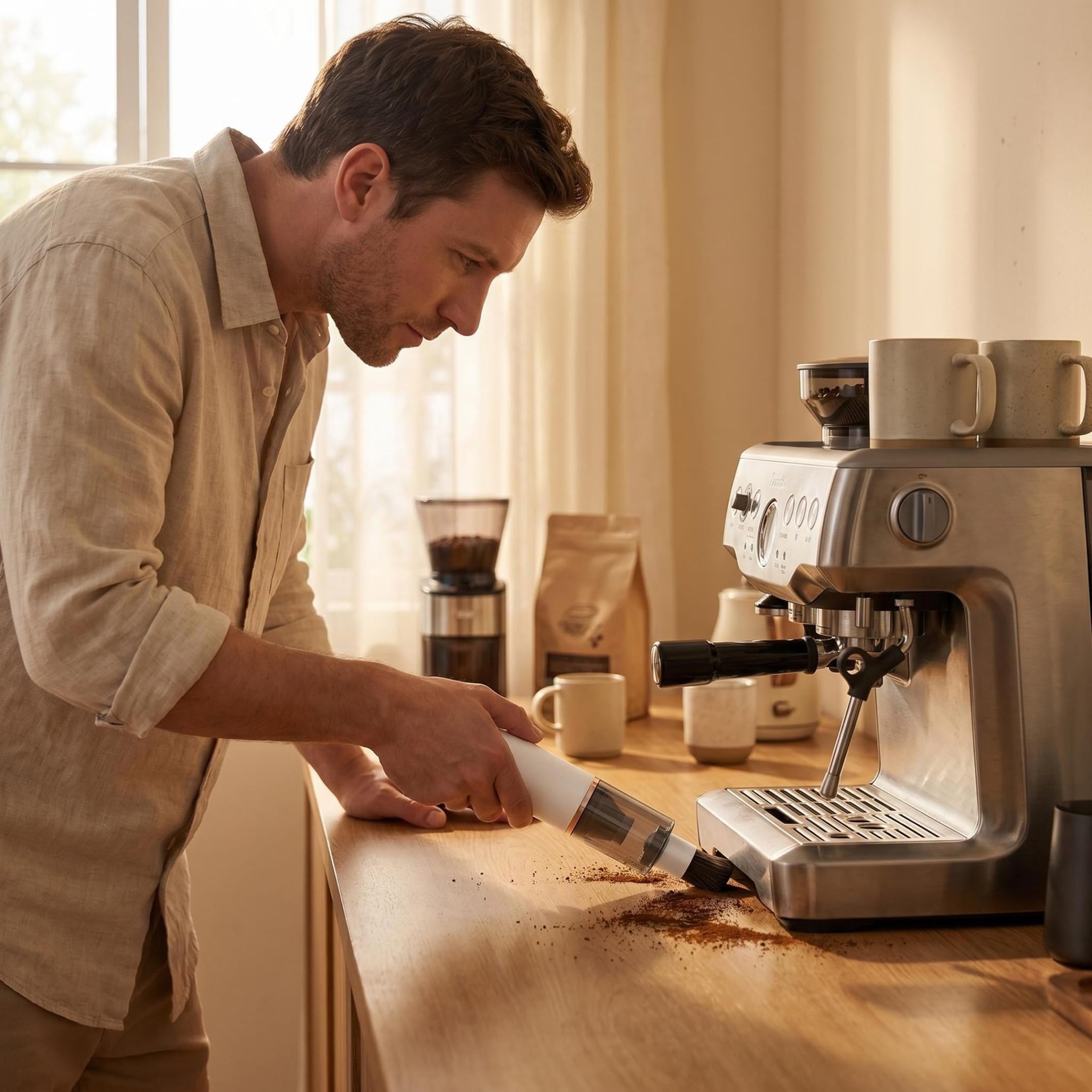 Aspirapolvere portatile compatto per caffè bianco da appoggio