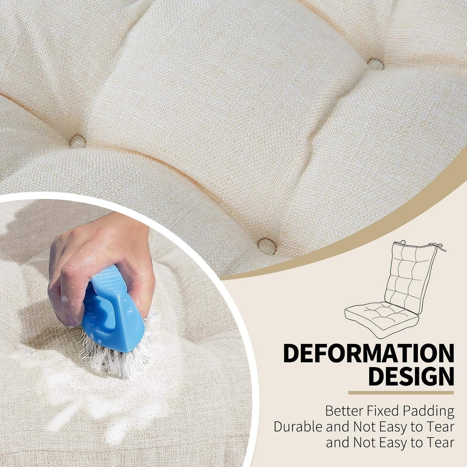  Chair Cushion Set for Rocking Chair, Back Pillow & Seat Cushion with Ties, Original Woven Fabric Non-Slip Chair Pads for Elderly Sitting, Beige thumbnail